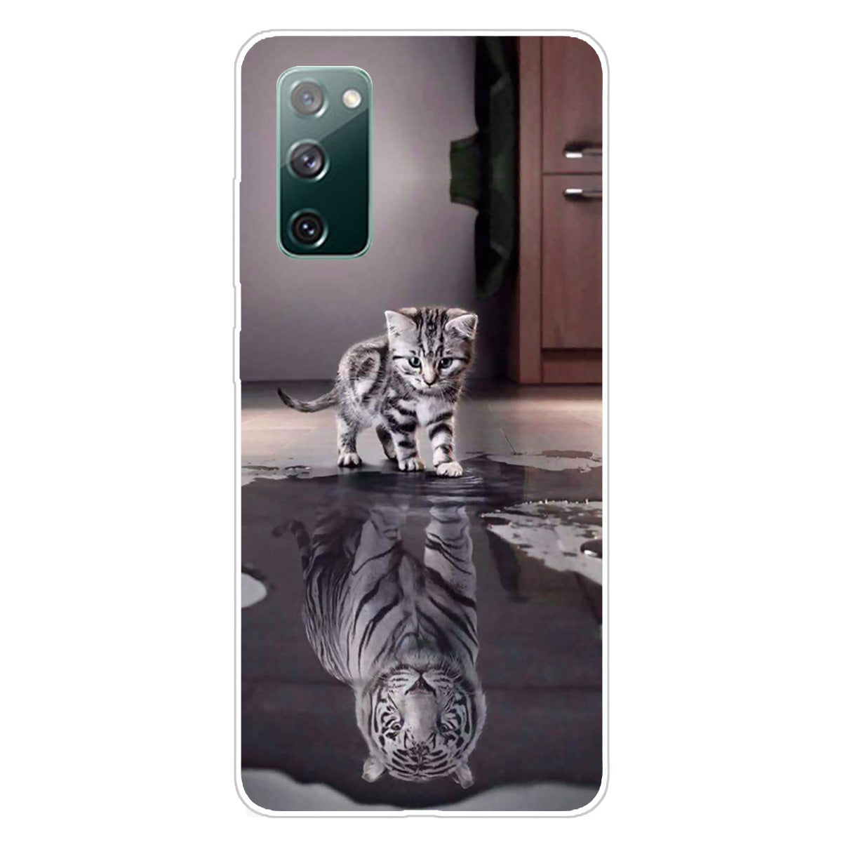 Pattern Printing Soft TPU Cell Phone Cover for Samsung Galaxy S20 FE 4G/FE 5G/S20 Lite/S20 FE 2022 - Cat and Tiger Reflection