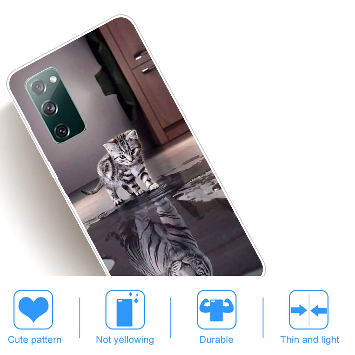 Pattern Printing Soft TPU Cell Phone Cover for Samsung Galaxy S20 FE 4G/FE 5G/S20 Lite/S20 FE 2022 - Cat and Tiger Reflection