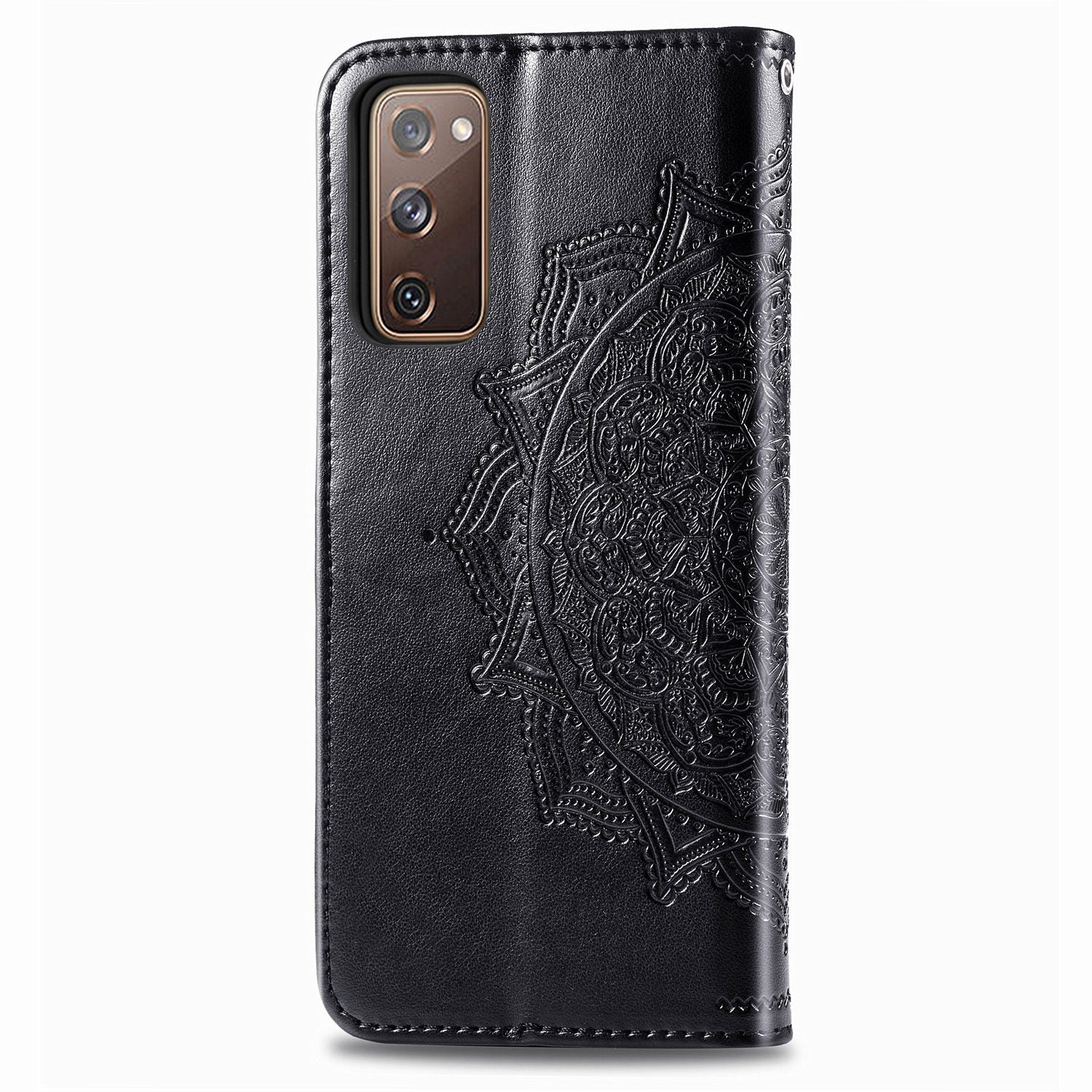 Embossed Mandala Flower Wallet Leather Shell for Samsung Galaxy S20 FE 4G/FE 5G/S20 Lite/S20 FE 2022 - Black