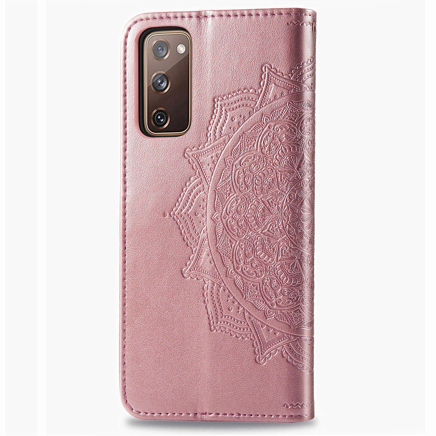 Embossed Mandala Flower Wallet Leather Shell for Samsung Galaxy S20 FE 4G/FE 5G/S20 Lite/S20 FE 2022 - Rose Gold