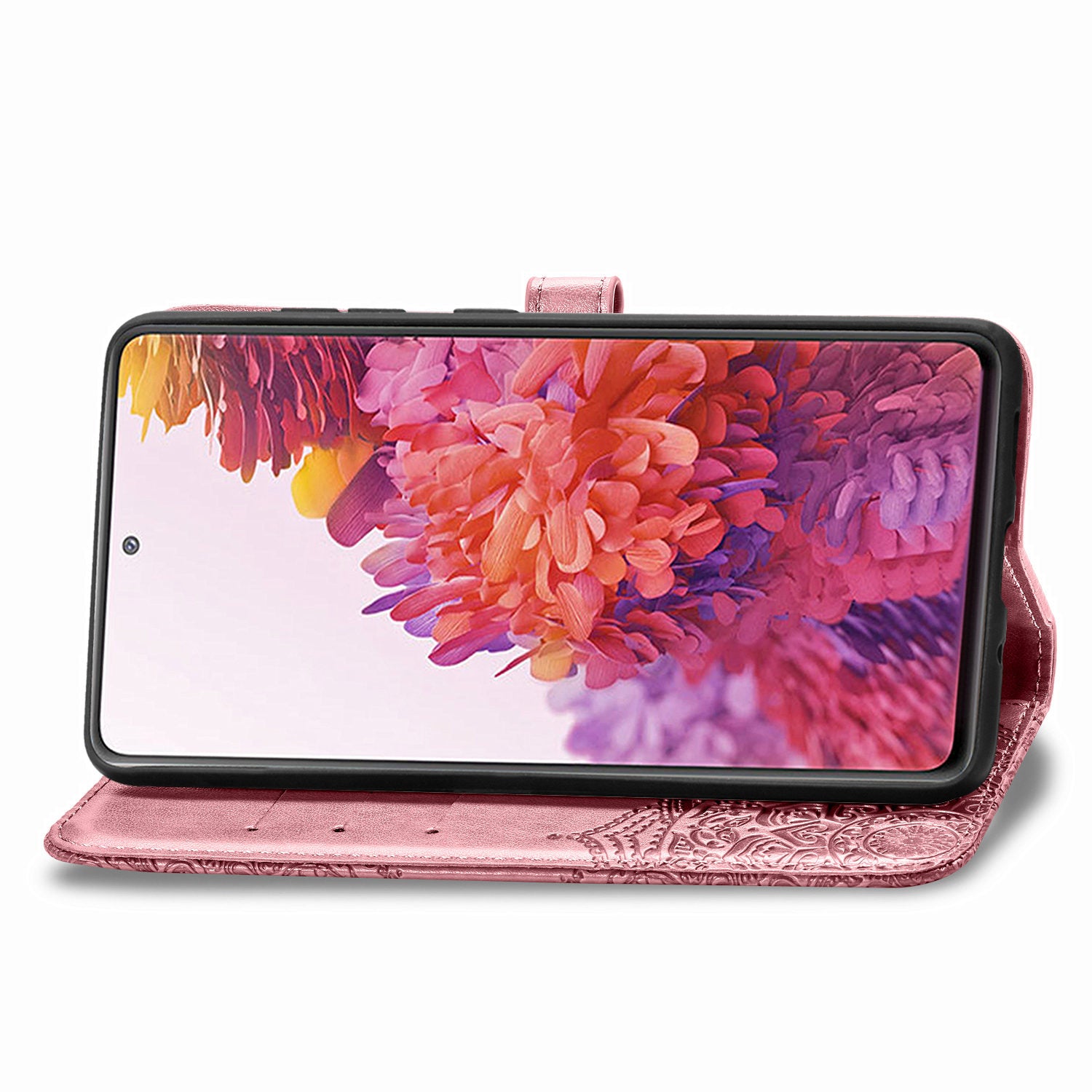 Embossed Mandala Flower Wallet Leather Shell for Samsung Galaxy S20 FE 4G/FE 5G/S20 Lite/S20 FE 2022 - Rose Gold