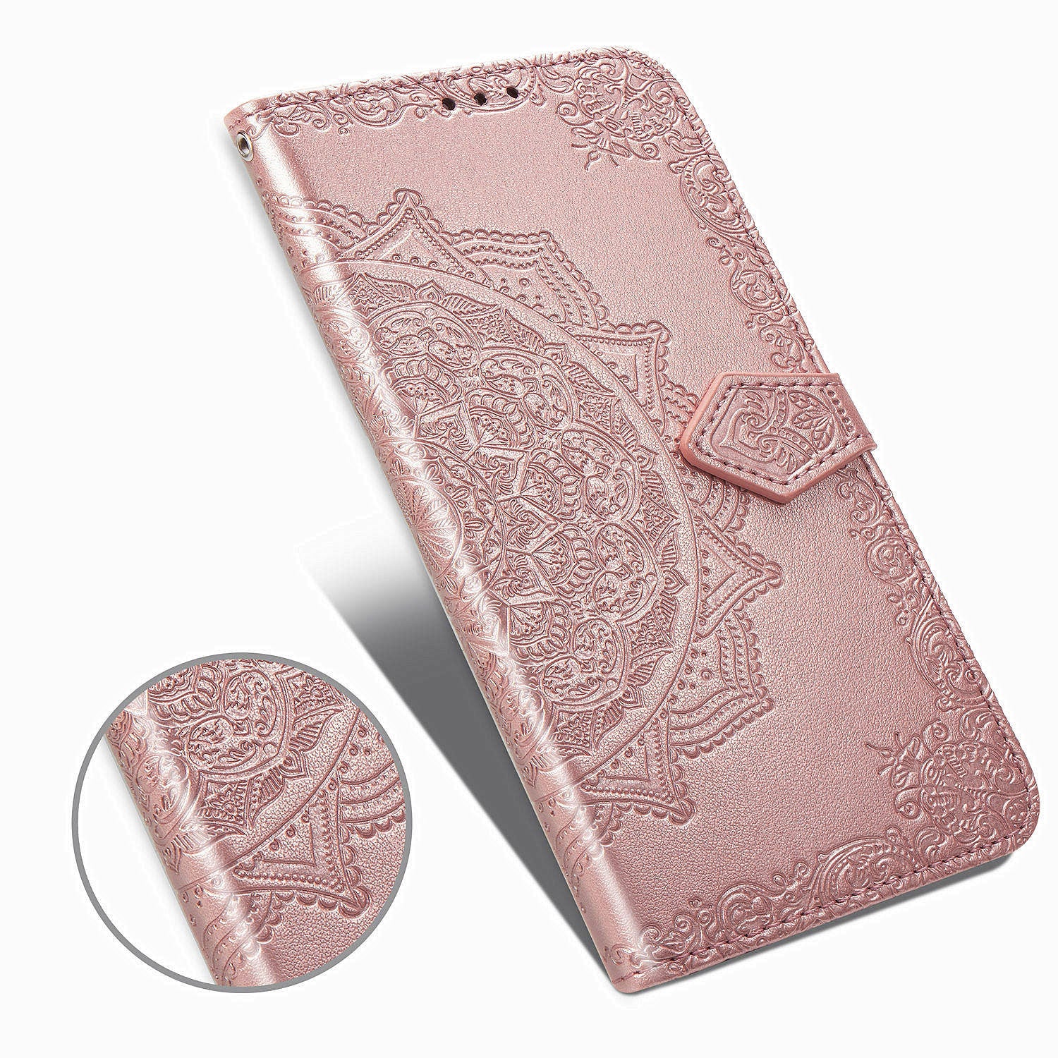 Embossed Mandala Flower Wallet Leather Shell for Samsung Galaxy S20 FE 4G/FE 5G/S20 Lite/S20 FE 2022 - Rose Gold