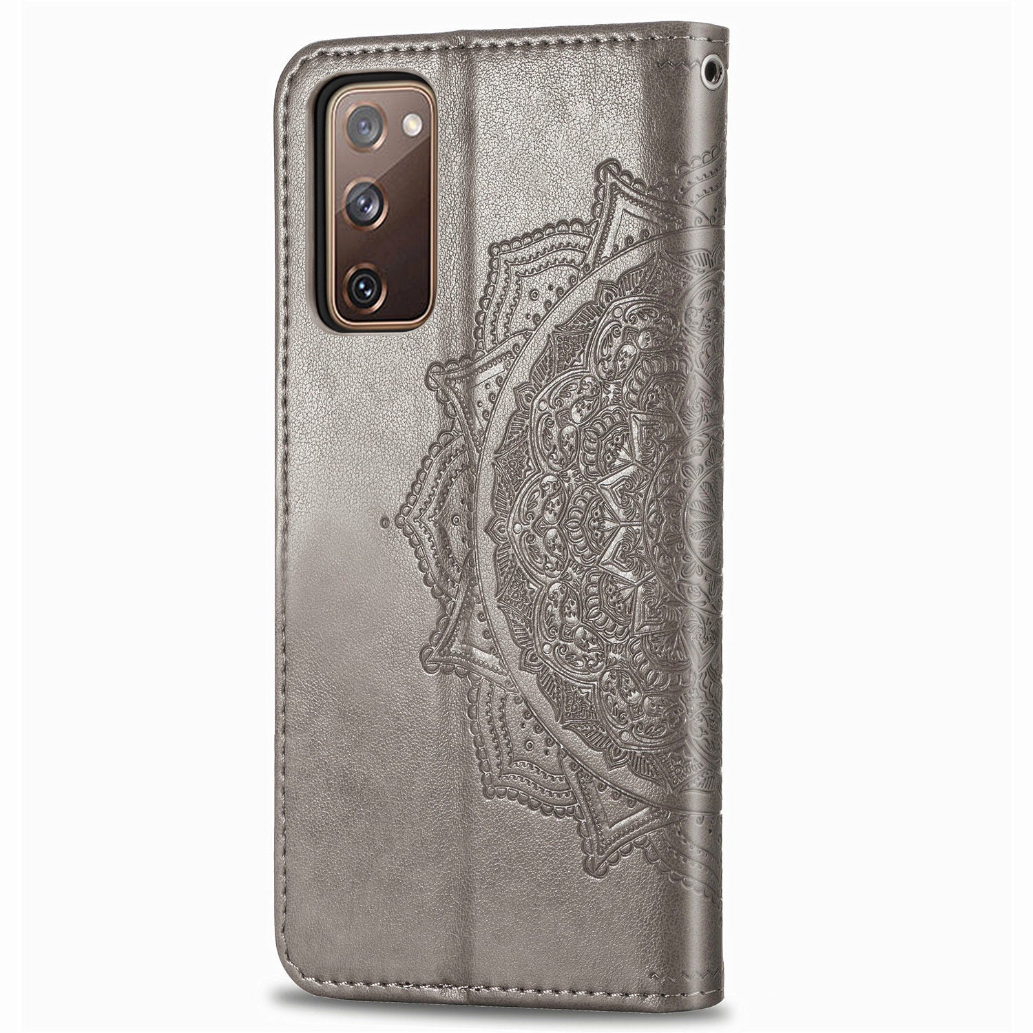 Embossed Mandala Flower Wallet Leather Shell for Samsung Galaxy S20 FE 4G/FE 5G/S20 Lite/S20 FE 2022 - Grey