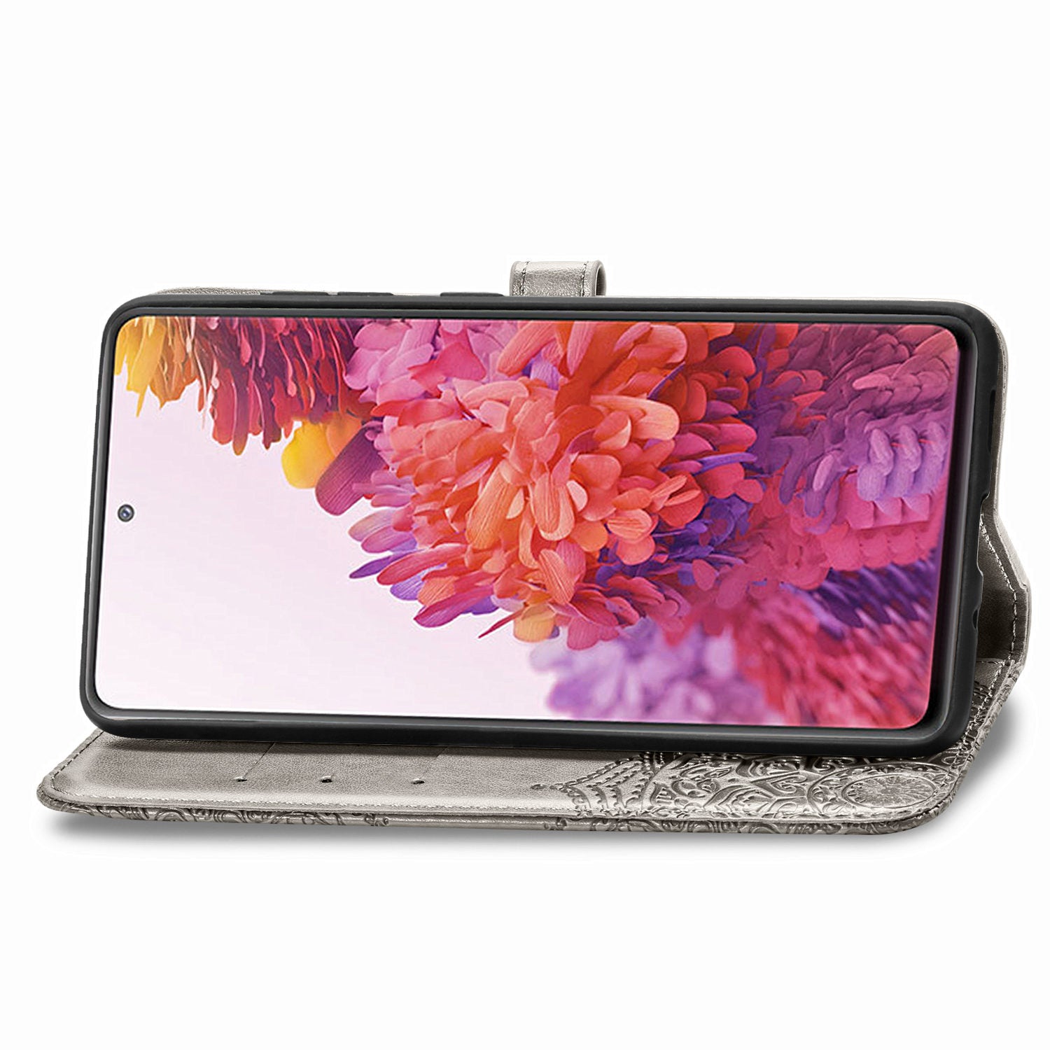 Embossed Mandala Flower Wallet Leather Shell for Samsung Galaxy S20 FE 4G/FE 5G/S20 Lite/S20 FE 2022 - Grey