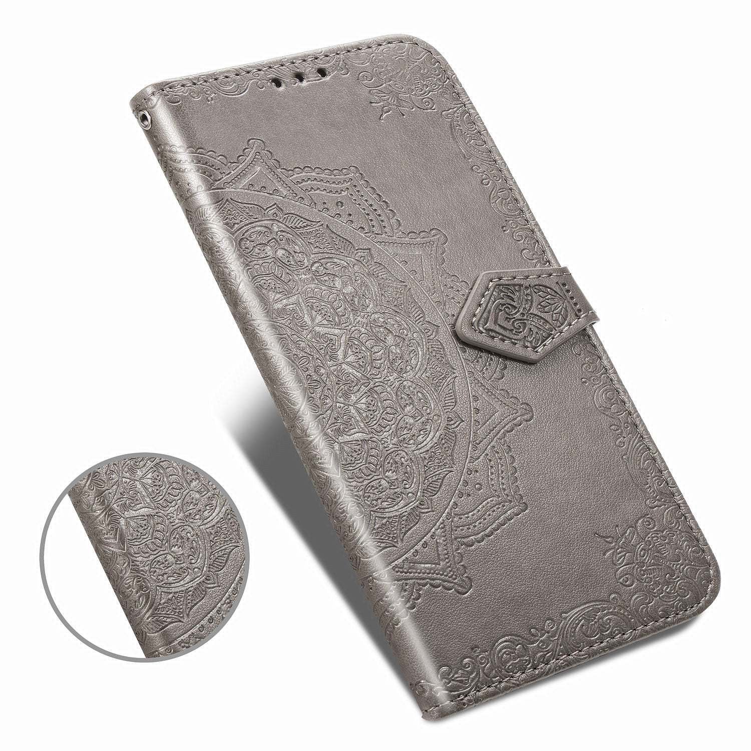 Embossed Mandala Flower Wallet Leather Shell for Samsung Galaxy S20 FE 4G/FE 5G/S20 Lite/S20 FE 2022 - Grey