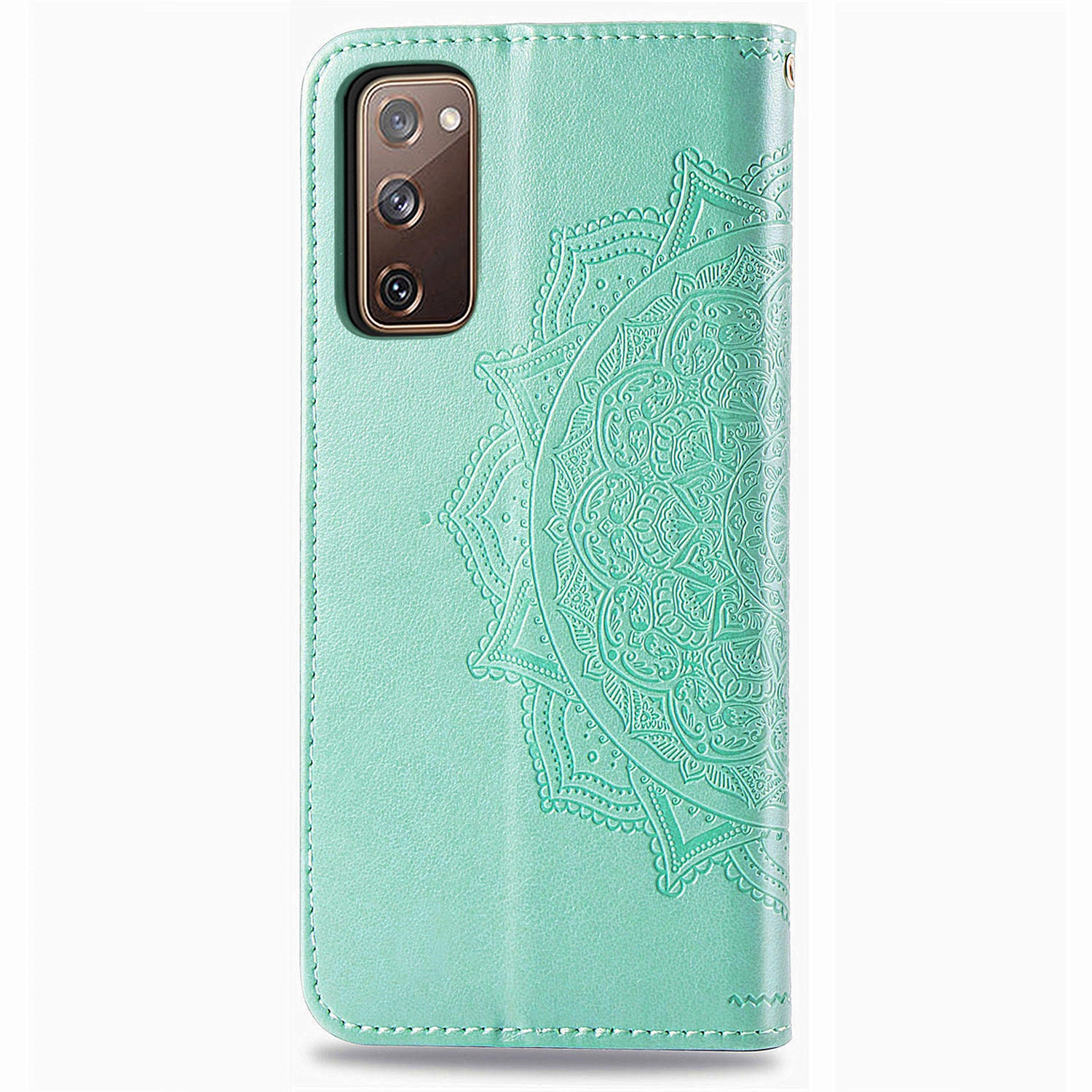 Embossed Mandala Flower Wallet Leather Shell for Samsung Galaxy S20 FE 4G/FE 5G/S20 Lite/S20 FE 2022 - Cyan