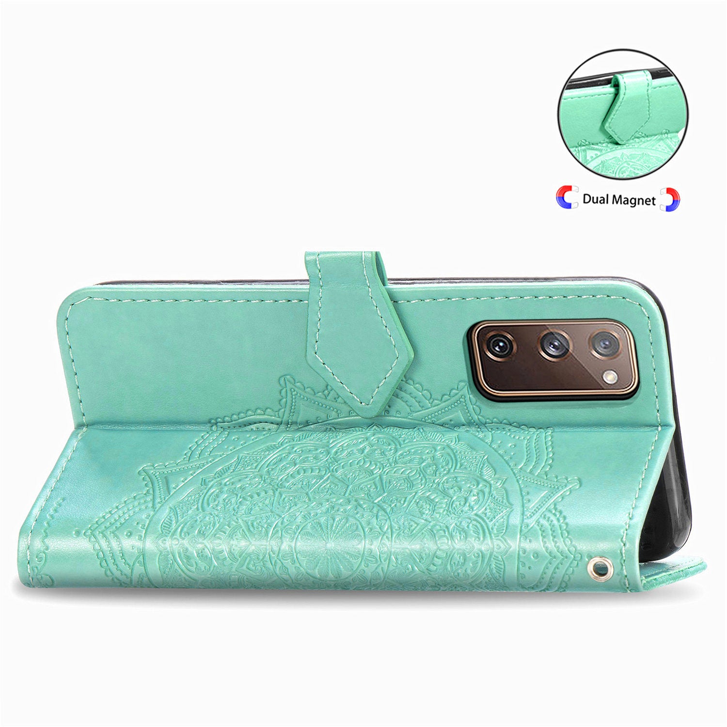 Embossed Mandala Flower Wallet Leather Shell for Samsung Galaxy S20 FE 4G/FE 5G/S20 Lite/S20 FE 2022 - Cyan