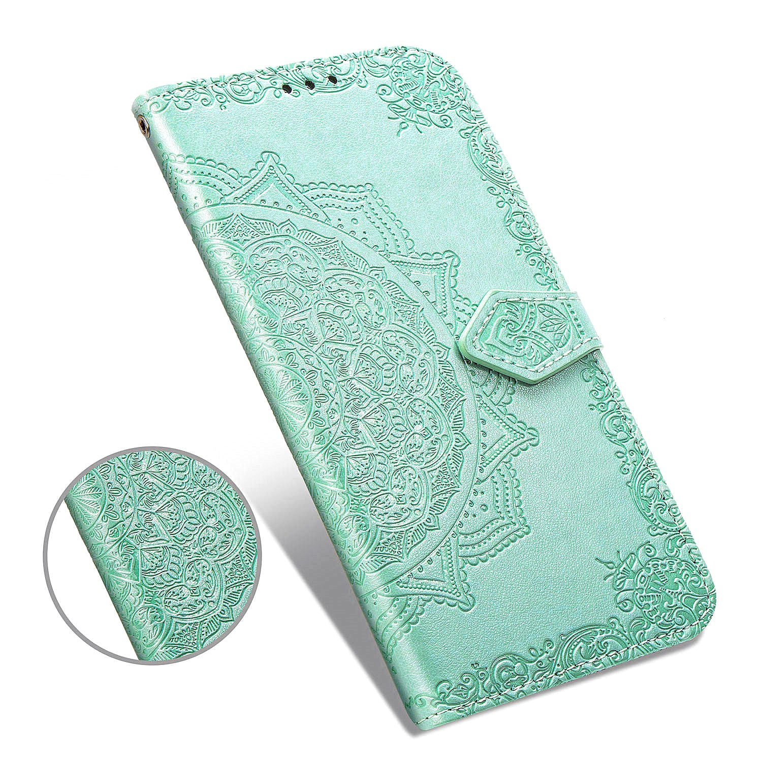 Embossed Mandala Flower Wallet Leather Shell for Samsung Galaxy S20 FE 4G/FE 5G/S20 Lite/S20 FE 2022 - Cyan