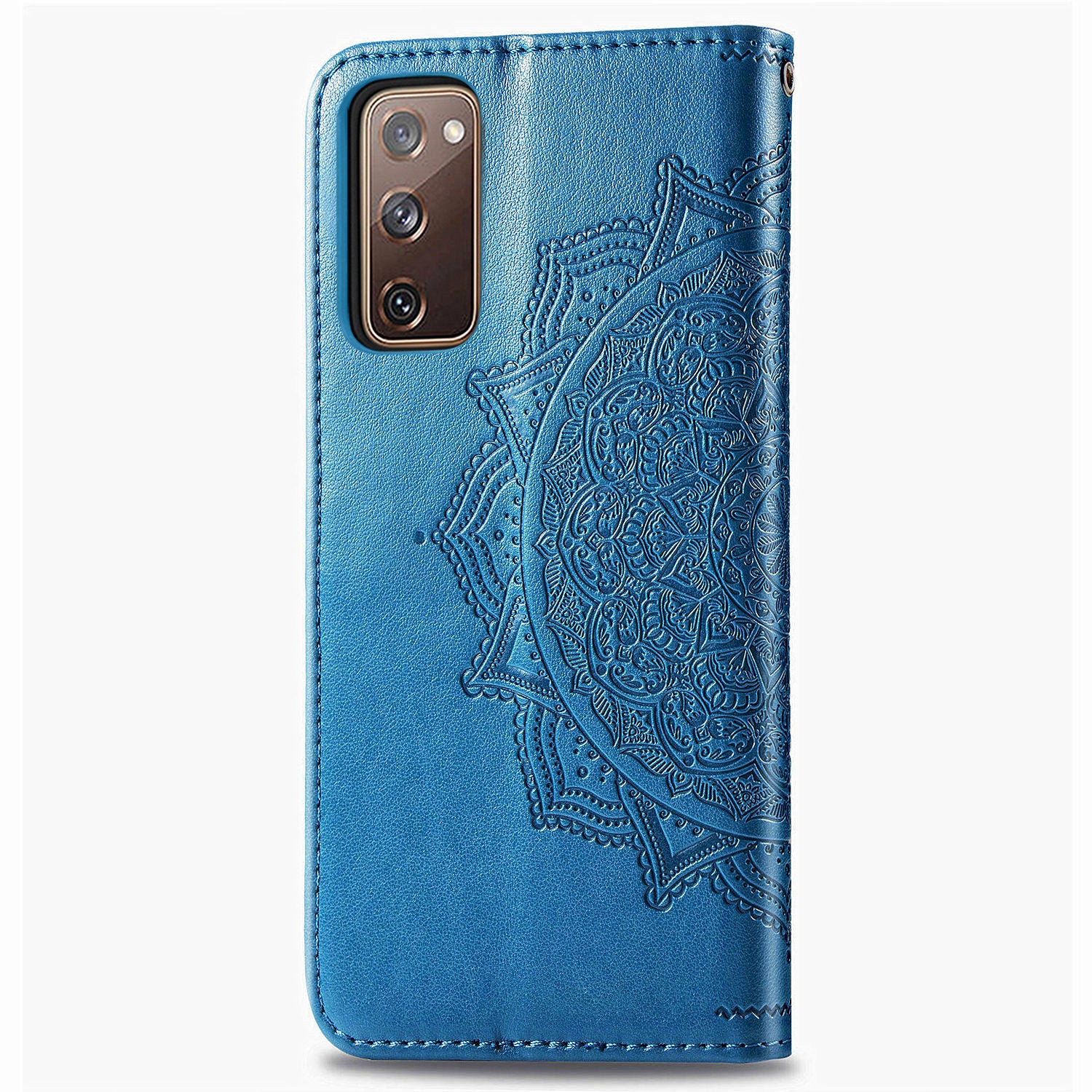 Embossed Mandala Flower Wallet Leather Shell for Samsung Galaxy S20 FE 4G/FE 5G/S20 Lite/S20 FE 2022 - Blue