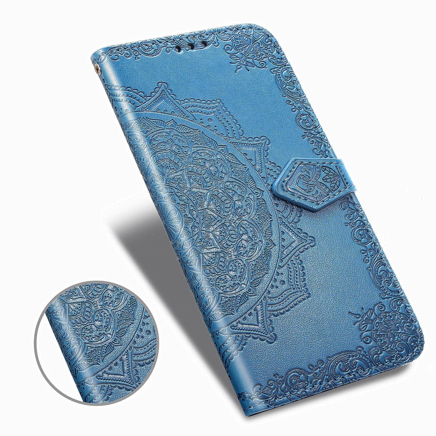 Embossed Mandala Flower Wallet Leather Shell for Samsung Galaxy S20 FE 4G/FE 5G/S20 Lite/S20 FE 2022 - Blue