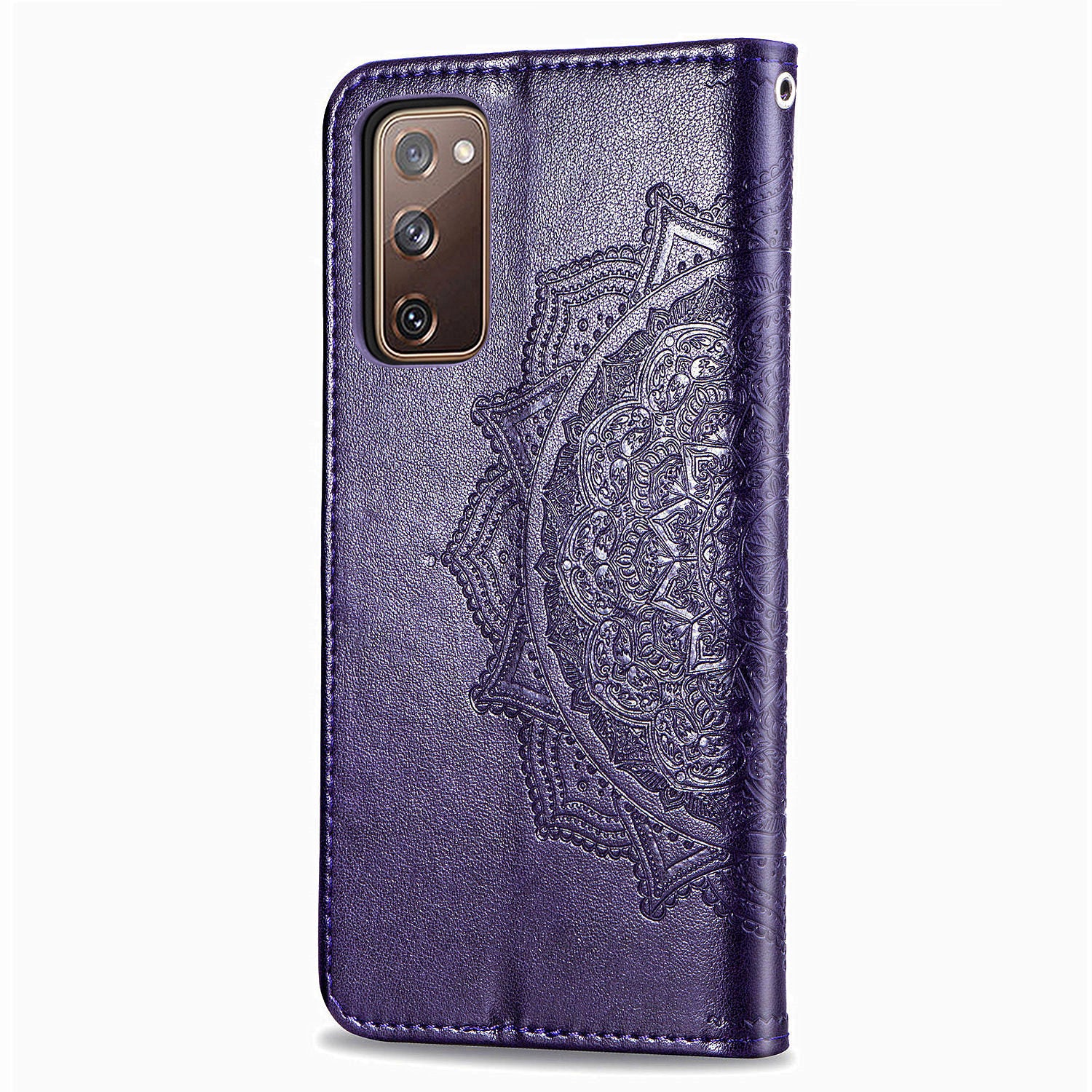 Embossed Mandala Flower Wallet Leather Shell for Samsung Galaxy S20 FE 4G/FE 5G/S20 Lite/S20 FE 2022 - Purple