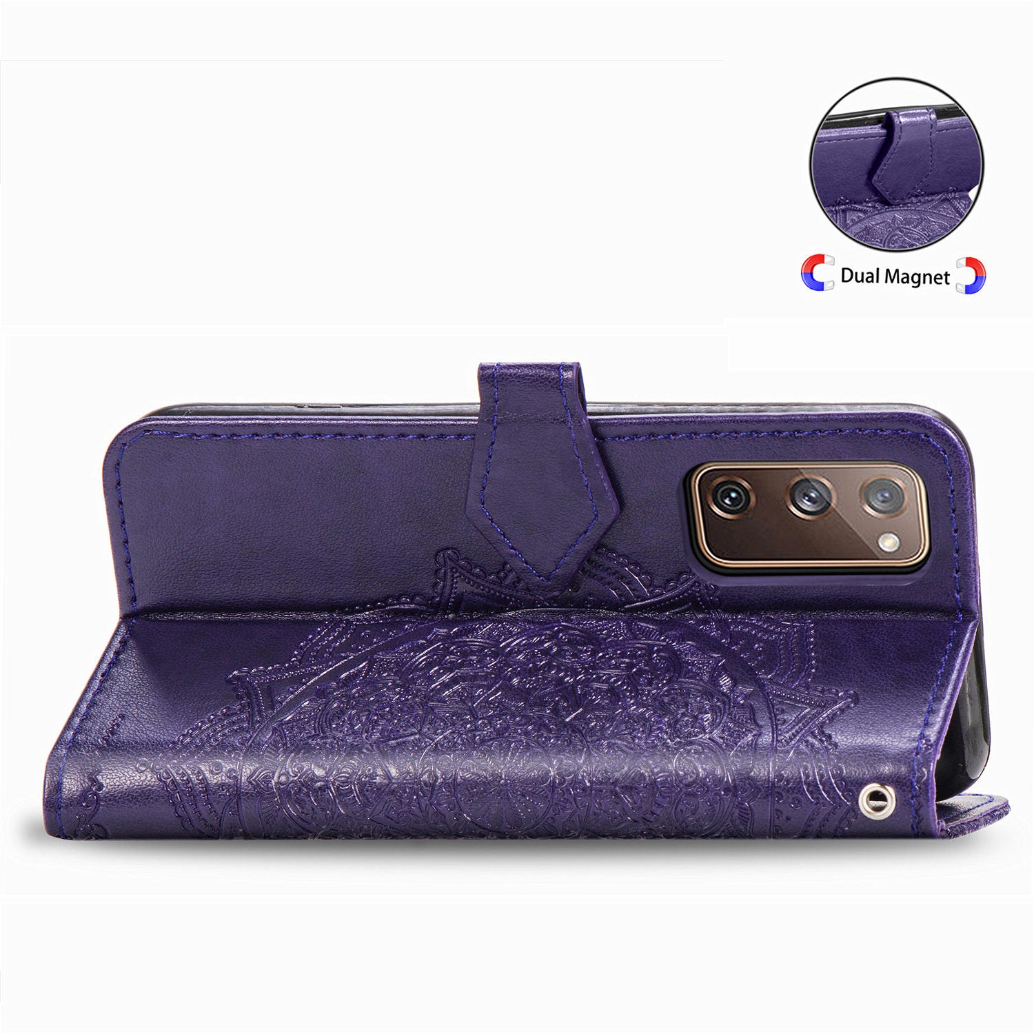 Embossed Mandala Flower Wallet Leather Shell for Samsung Galaxy S20 FE 4G/FE 5G/S20 Lite/S20 FE 2022 - Purple