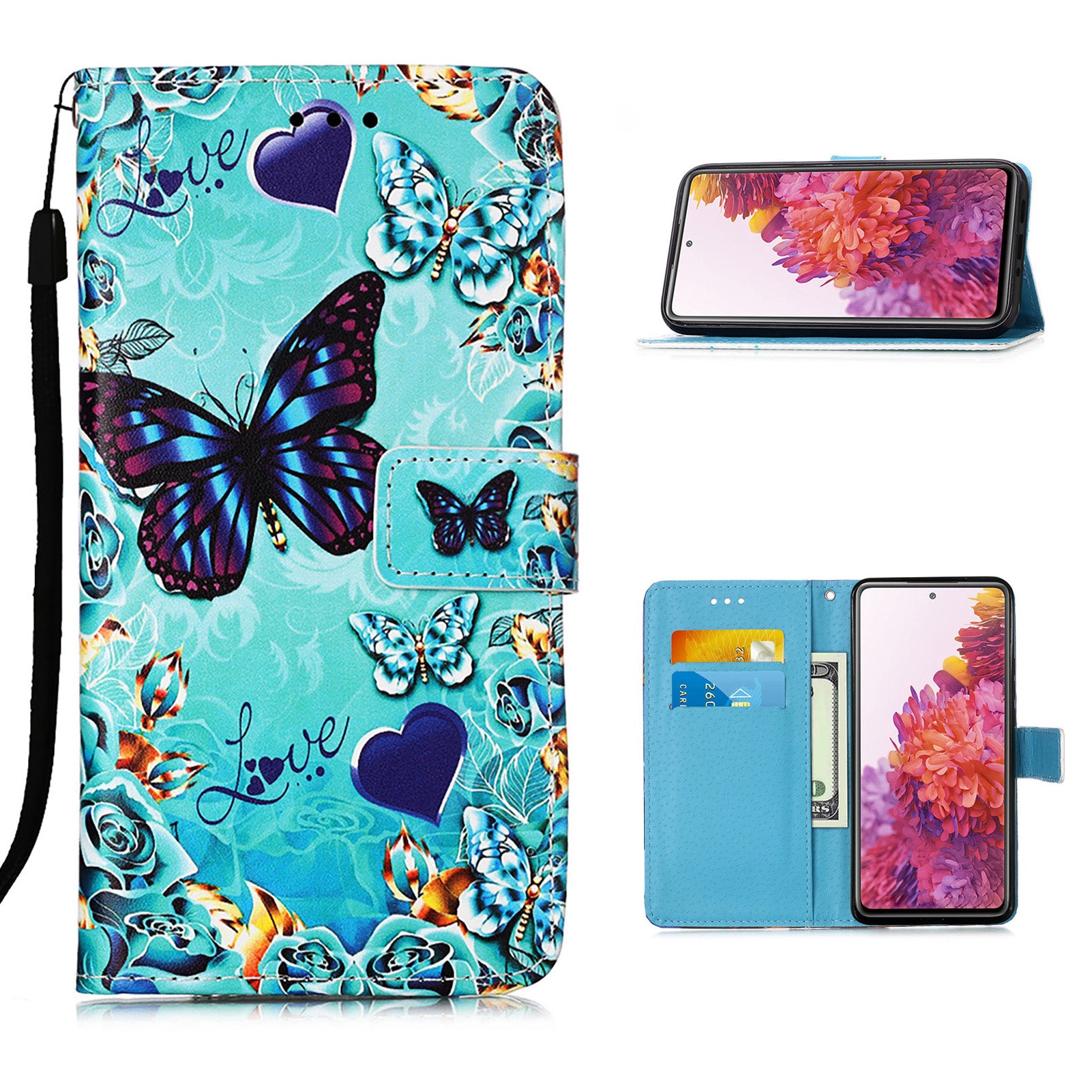 Pattern Printing Leather Wallet Stand Case for Samsung Galaxy S20 FE 4G/FE 5G/S20 Lite/S20 FE 2022 - Butterfly