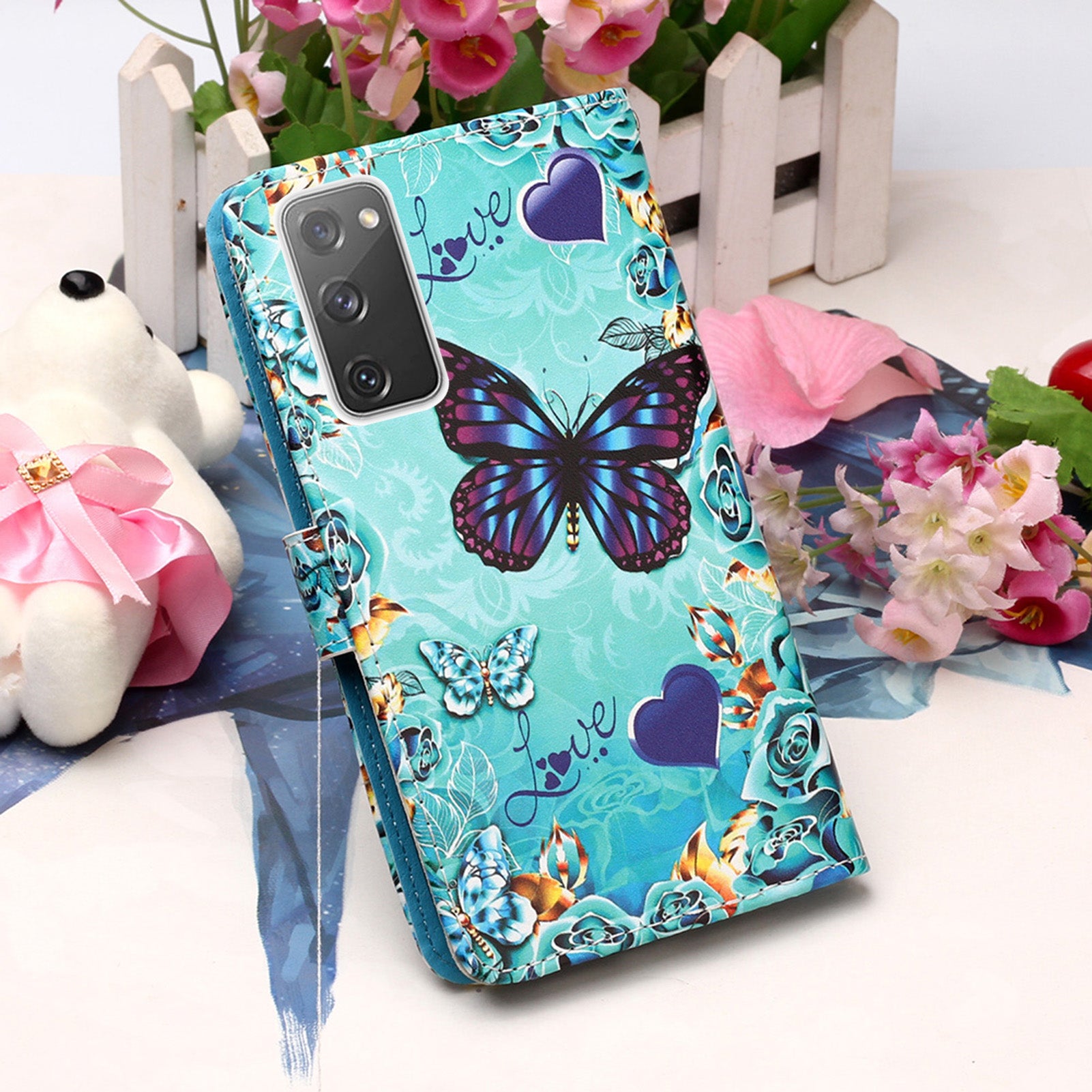 Pattern Printing Leather Wallet Stand Case for Samsung Galaxy S20 FE 4G/FE 5G/S20 Lite/S20 FE 2022 - Butterfly