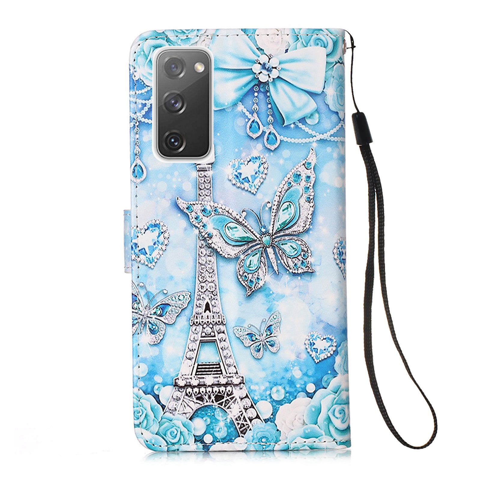 Pattern Printing Leather Wallet Stand Case for Samsung Galaxy S20 FE 4G/FE 5G/S20 Lite/S20 FE 2022 - Butterfly and Tower