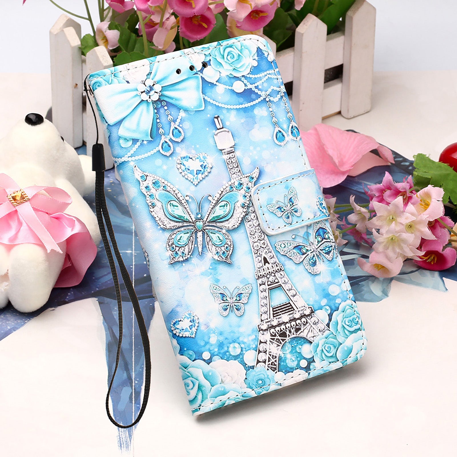 Pattern Printing Leather Wallet Stand Case for Samsung Galaxy S20 FE 4G/FE 5G/S20 Lite/S20 FE 2022 - Butterfly and Tower