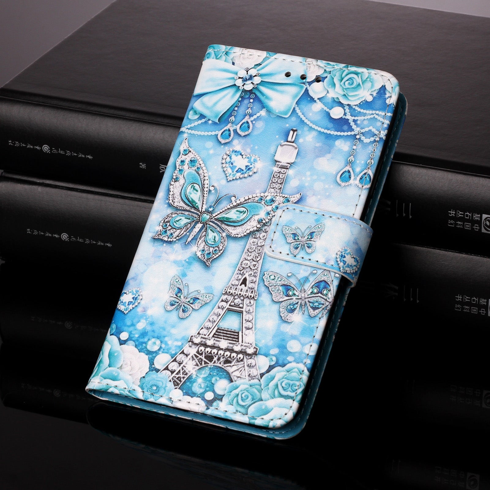 Pattern Printing Leather Wallet Stand Case for Samsung Galaxy S20 FE 4G/FE 5G/S20 Lite/S20 FE 2022 - Butterfly and Tower