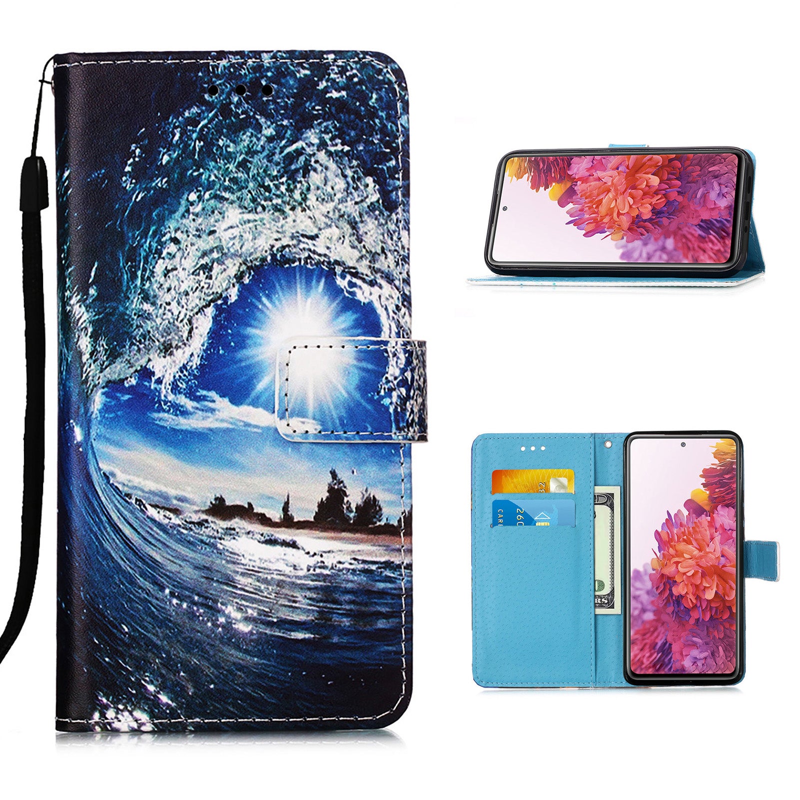 Pattern Printing Leather Wallet Stand Case for Samsung Galaxy S20 FE 4G/FE 5G/S20 Lite/S20 FE 2022 - Wave