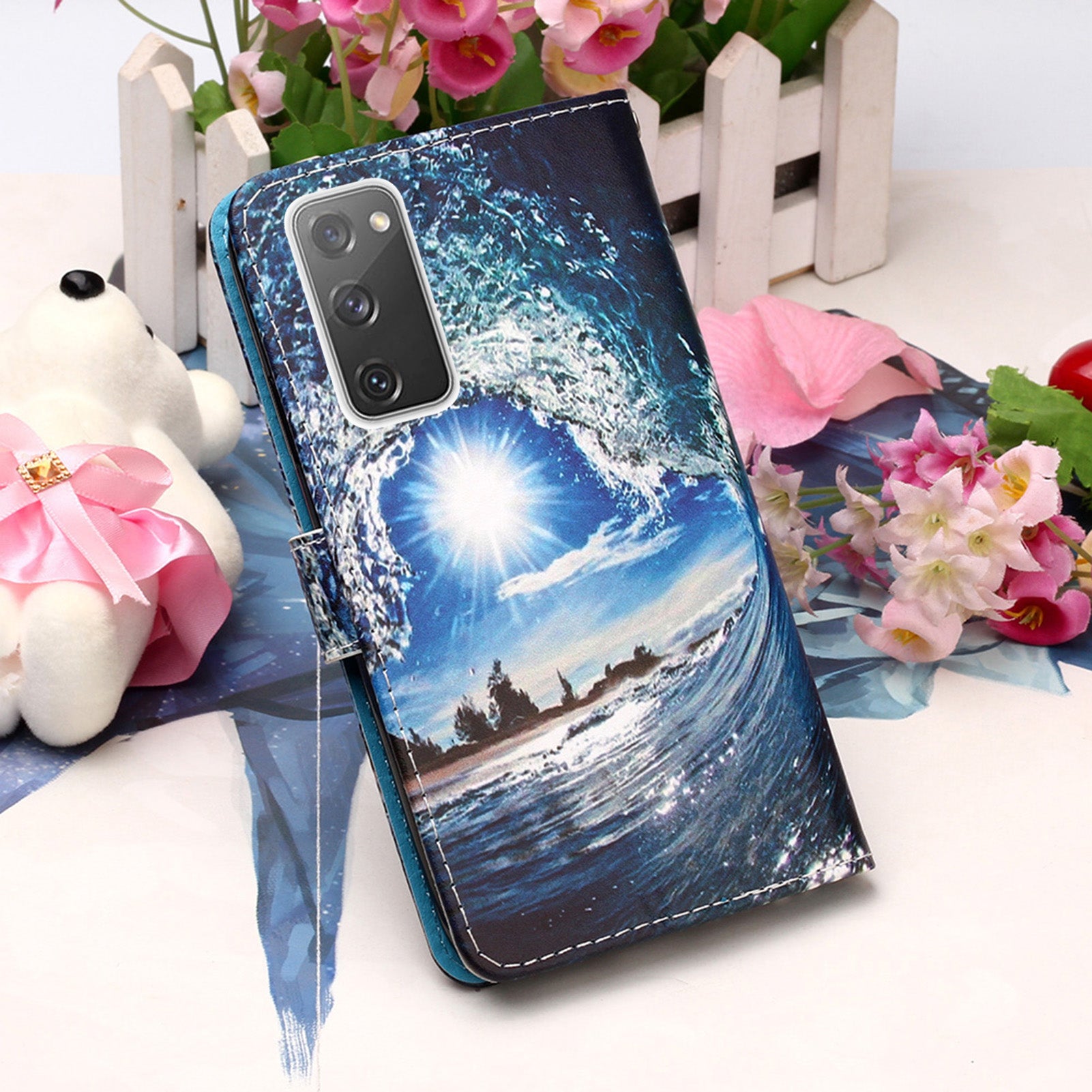 Pattern Printing Leather Wallet Stand Case for Samsung Galaxy S20 FE 4G/FE 5G/S20 Lite/S20 FE 2022 - Wave