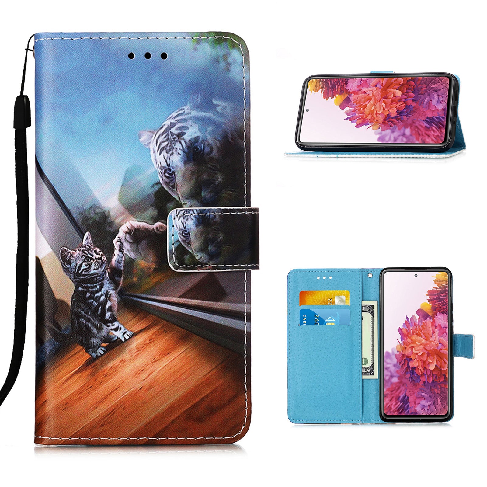 Pattern Printing Leather Wallet Stand Case for Samsung Galaxy S20 FE 4G/FE 5G/S20 Lite/S20 FE 2022 - Cat and Tiger