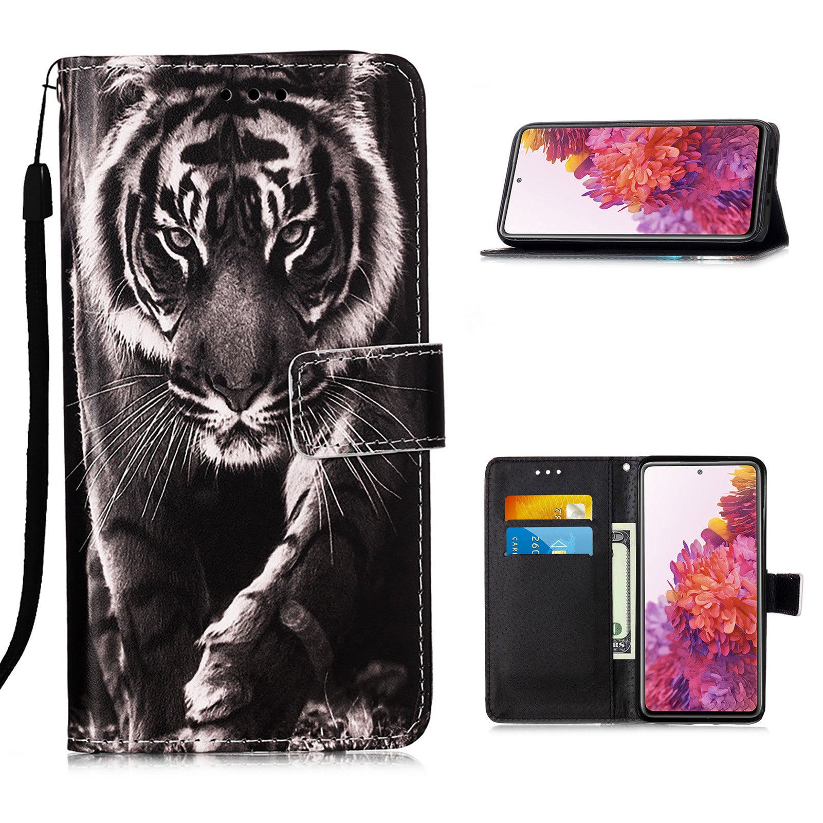 Pattern Printing Leather Wallet Stand Case for Samsung Galaxy S20 FE 4G/FE 5G/S20 Lite/S20 FE 2022 - Tiger