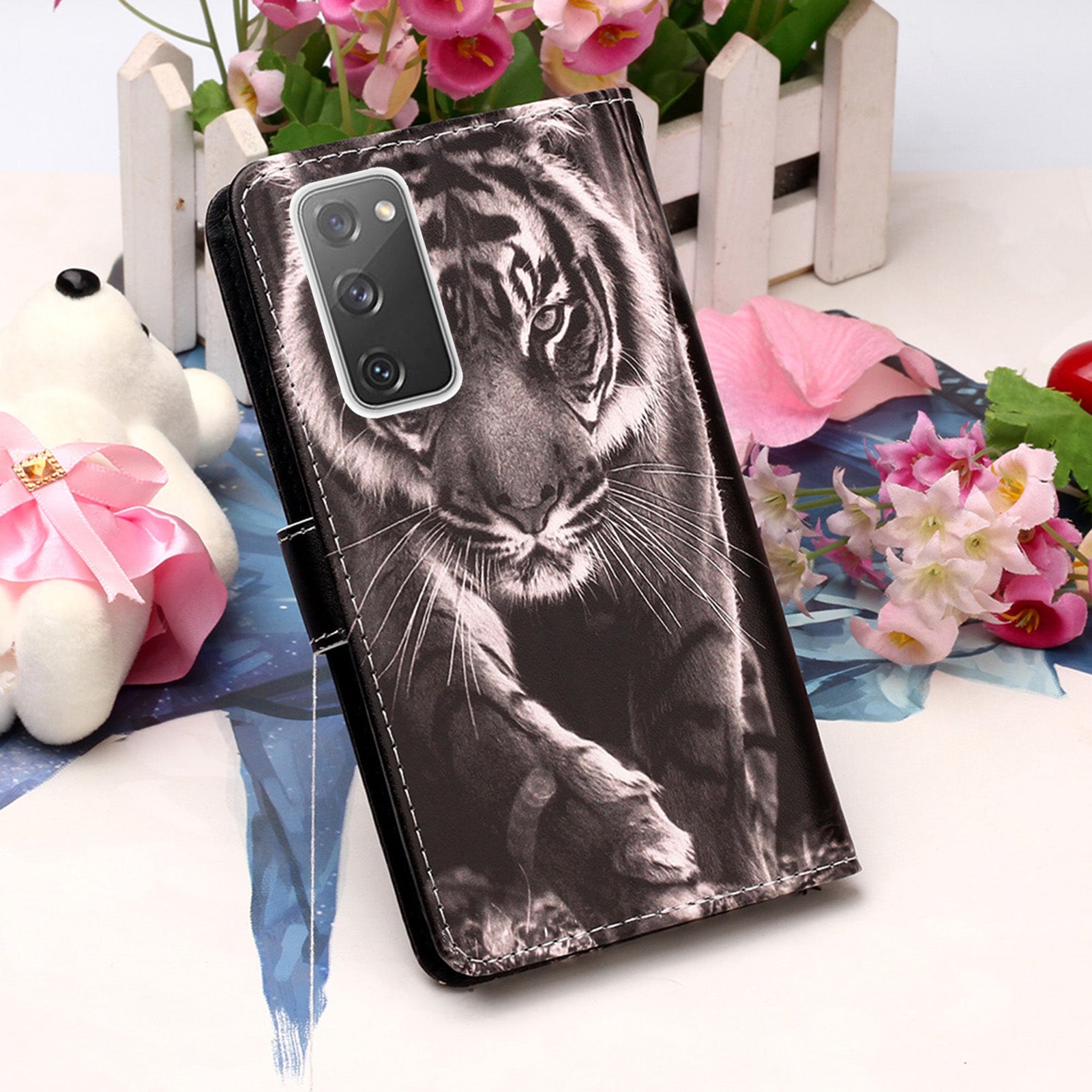 Pattern Printing Leather Wallet Stand Case for Samsung Galaxy S20 FE 4G/FE 5G/S20 Lite/S20 FE 2022 - Tiger