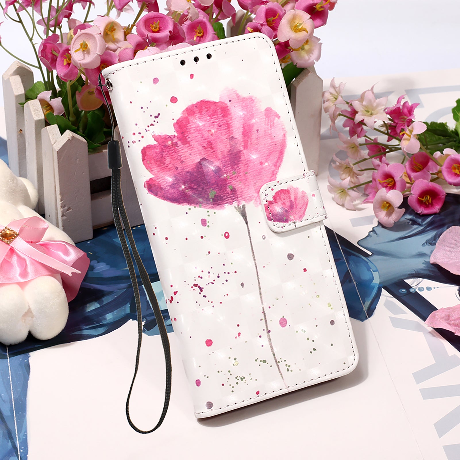 Light Spot Decor Pattern Printing Wallet Stand Leather Phone Casing with Strap for Samsung Galaxy S20 FE 4G/FE 5G/S20 Lite/S20 FE 2022 - Flower