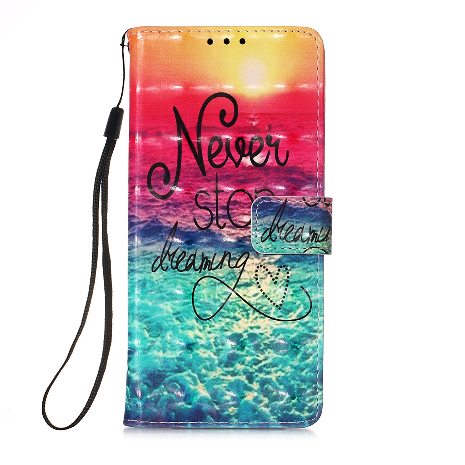 Light Spot Decor Pattern Printing Wallet Stand Leather Phone Casing with Strap for Samsung Galaxy S20 FE 4G/FE 5G/S20 Lite/S20 FE 2022 - Never Stop Dreaming