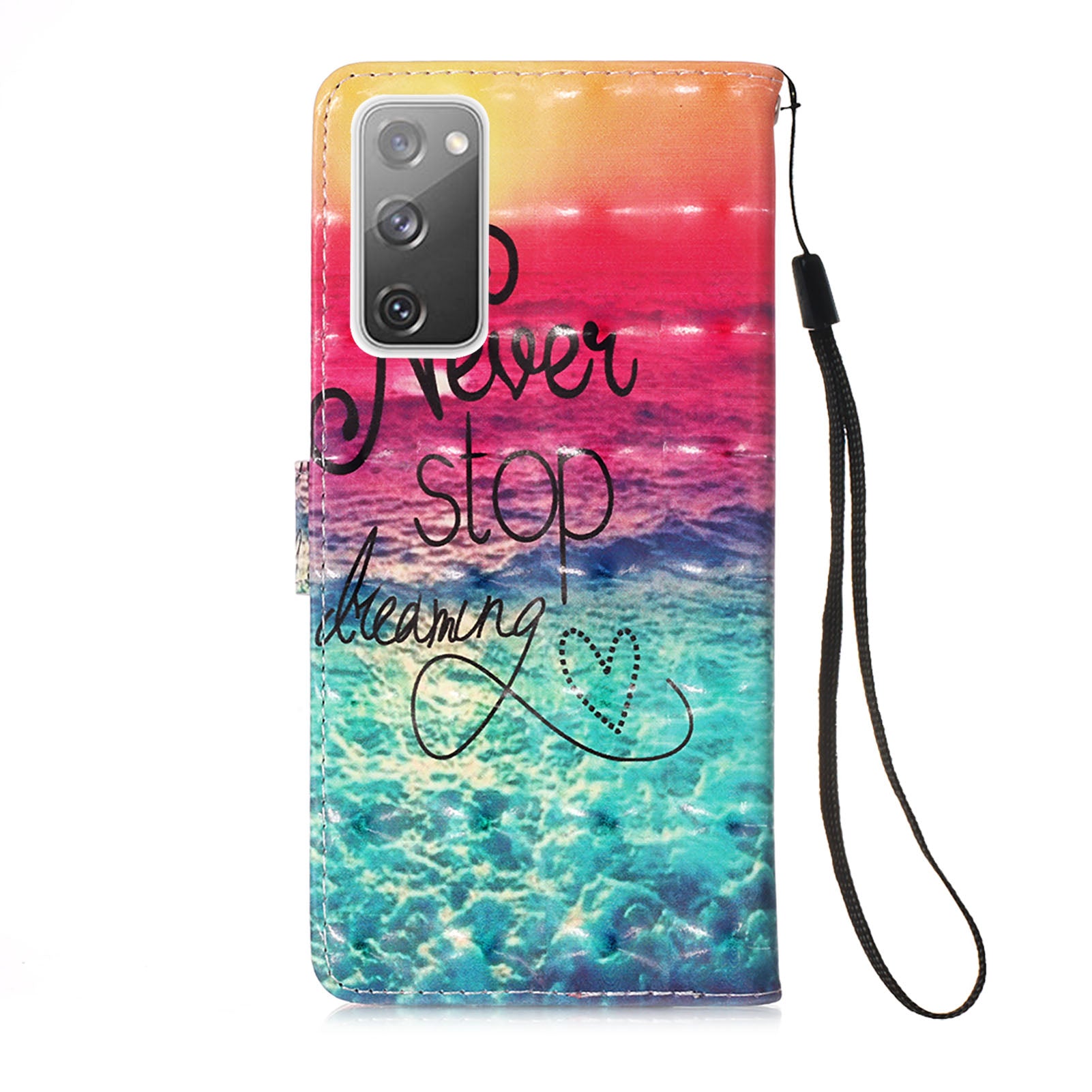 Light Spot Decor Pattern Printing Wallet Stand Leather Phone Casing with Strap for Samsung Galaxy S20 FE 4G/FE 5G/S20 Lite/S20 FE 2022 - Never Stop Dreaming