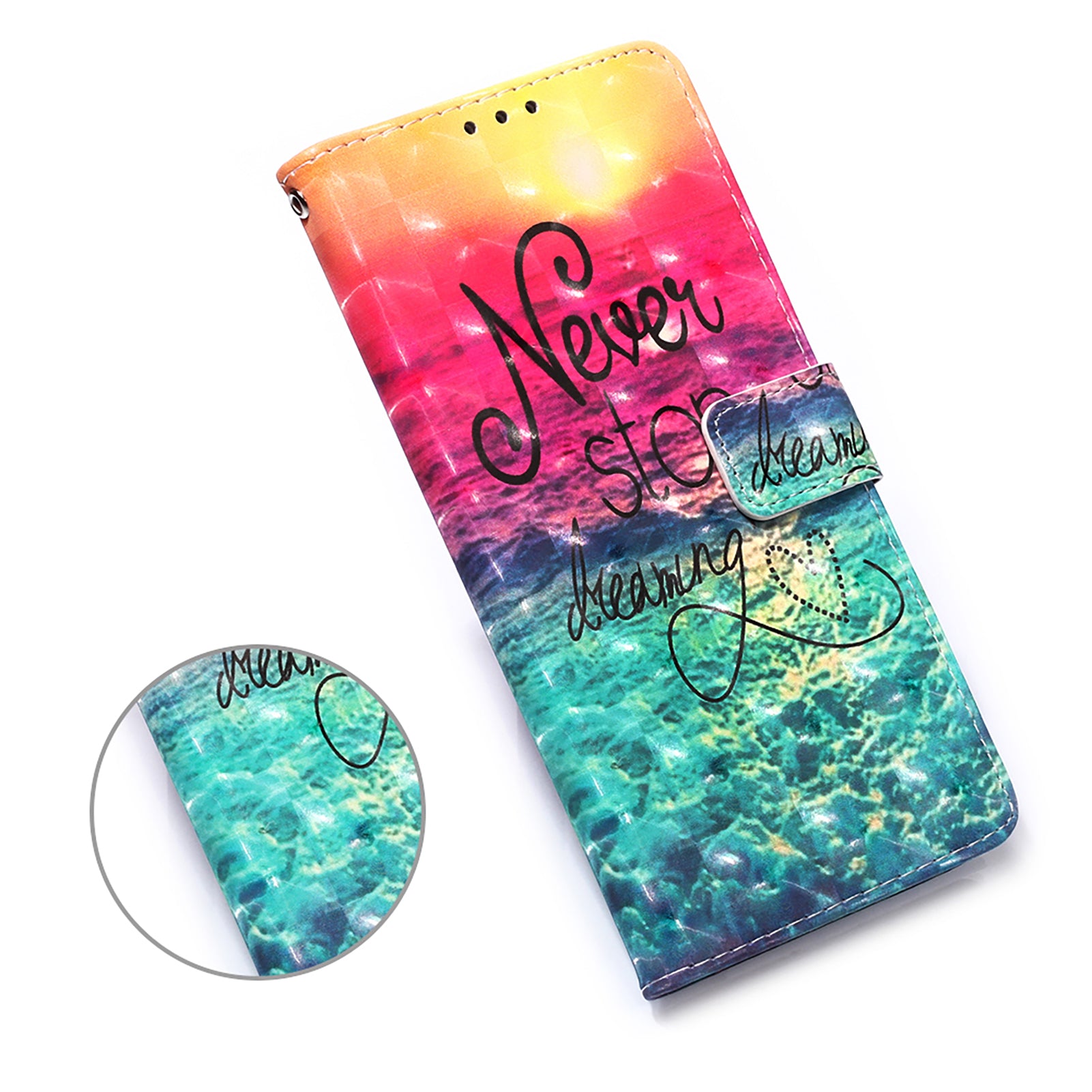 Light Spot Decor Pattern Printing Wallet Stand Leather Phone Casing with Strap for Samsung Galaxy S20 FE 4G/FE 5G/S20 Lite/S20 FE 2022 - Never Stop Dreaming