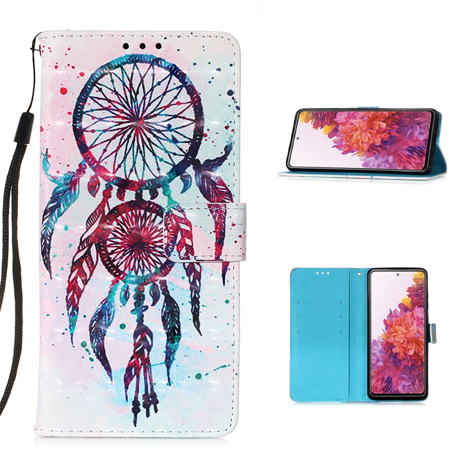 Light Spot Decor Pattern Printing Wallet Stand Leather Phone Casing with Strap for Samsung Galaxy S20 FE 4G/FE 5G/S20 Lite/S20 FE 2022 - Dream Catcher