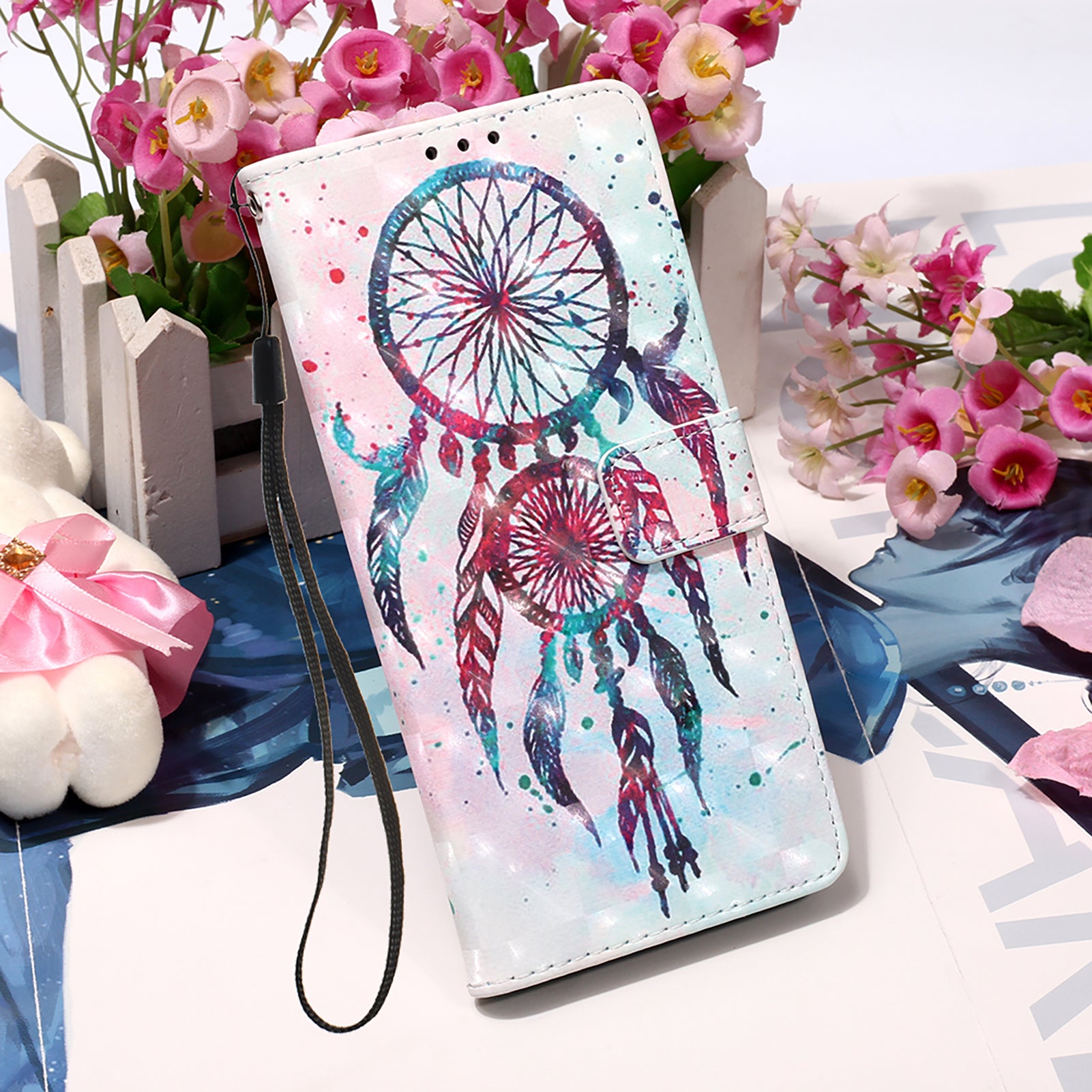 Light Spot Decor Pattern Printing Wallet Stand Leather Phone Casing with Strap for Samsung Galaxy S20 FE 4G/FE 5G/S20 Lite/S20 FE 2022 - Dream Catcher