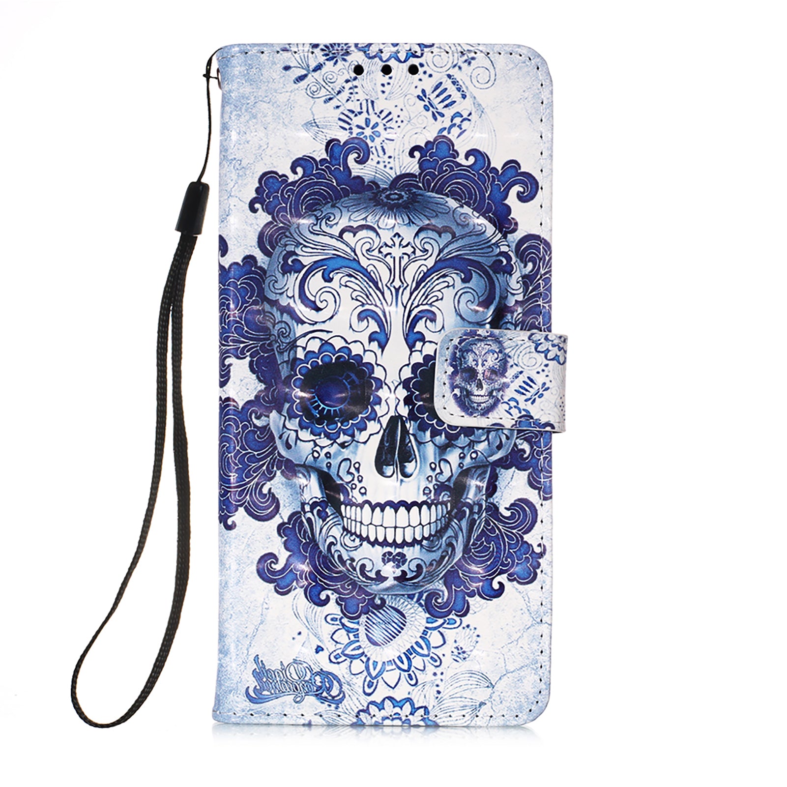 Light Spot Decor Pattern Printing Wallet Stand Leather Phone Casing with Strap for Samsung Galaxy S20 FE 4G/FE 5G/S20 Lite/S20 FE 2022 - Skull