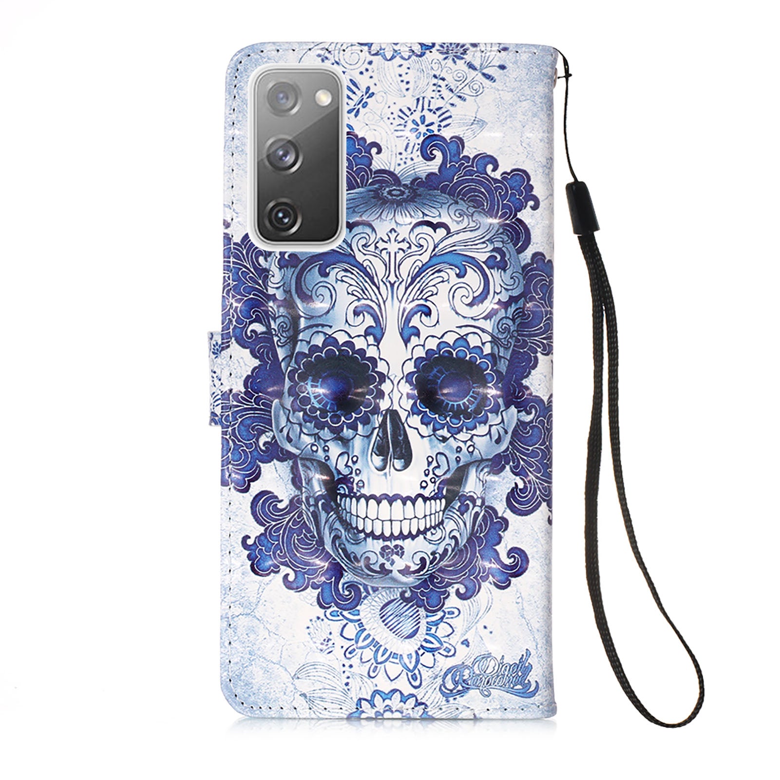 Light Spot Decor Pattern Printing Wallet Stand Leather Phone Casing with Strap for Samsung Galaxy S20 FE 4G/FE 5G/S20 Lite/S20 FE 2022 - Skull