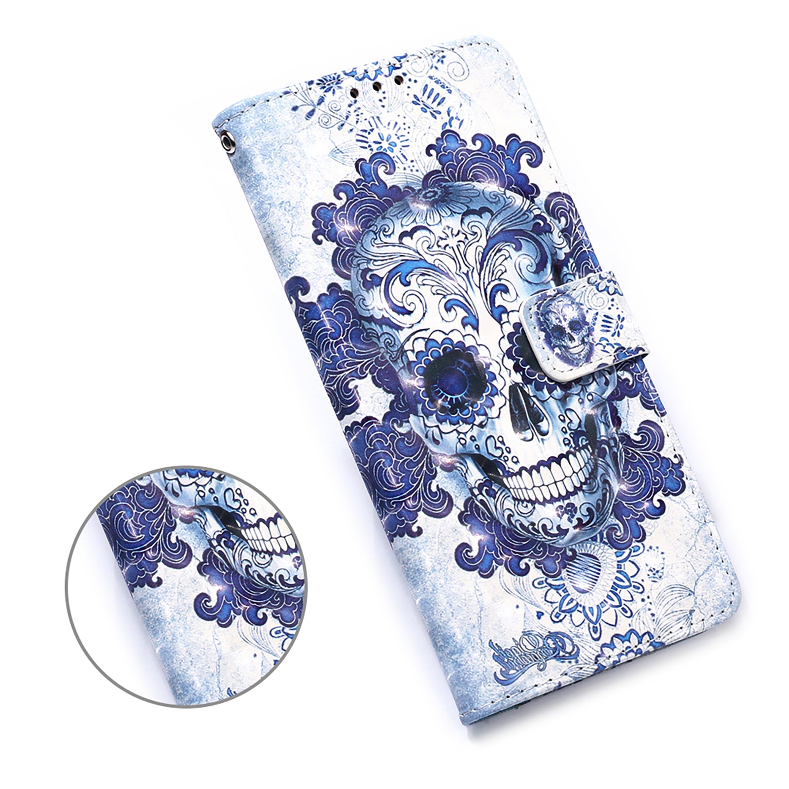 Light Spot Decor Pattern Printing Wallet Stand Leather Phone Casing with Strap for Samsung Galaxy S20 FE 4G/FE 5G/S20 Lite/S20 FE 2022 - Skull