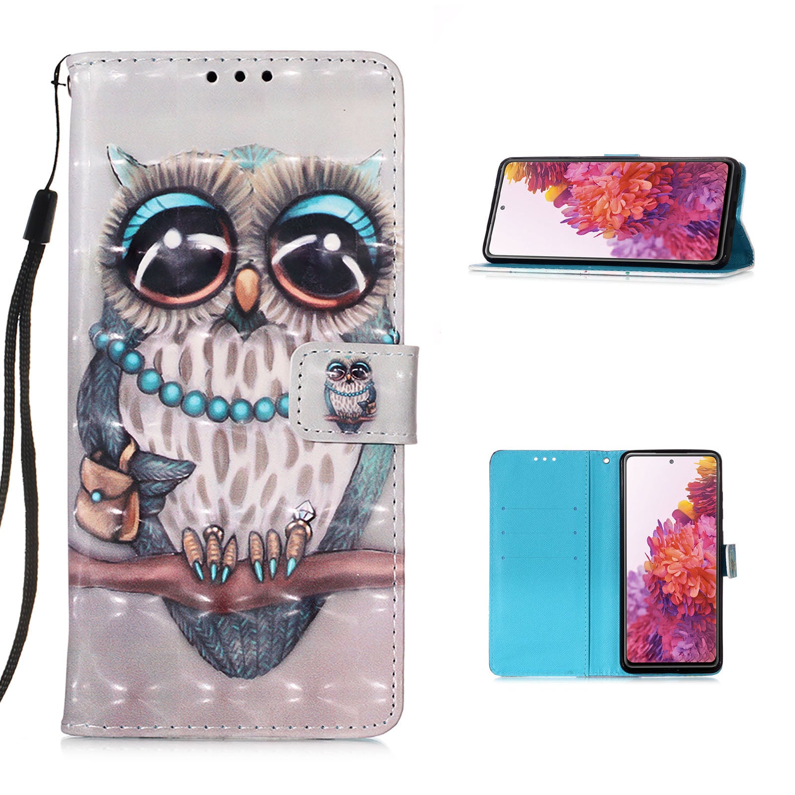 Light Spot Decor Pattern Printing Wallet Stand Leather Phone Casing with Strap for Samsung Galaxy S20 FE 4G/FE 5G/S20 Lite/S20 FE 2022 - Owl