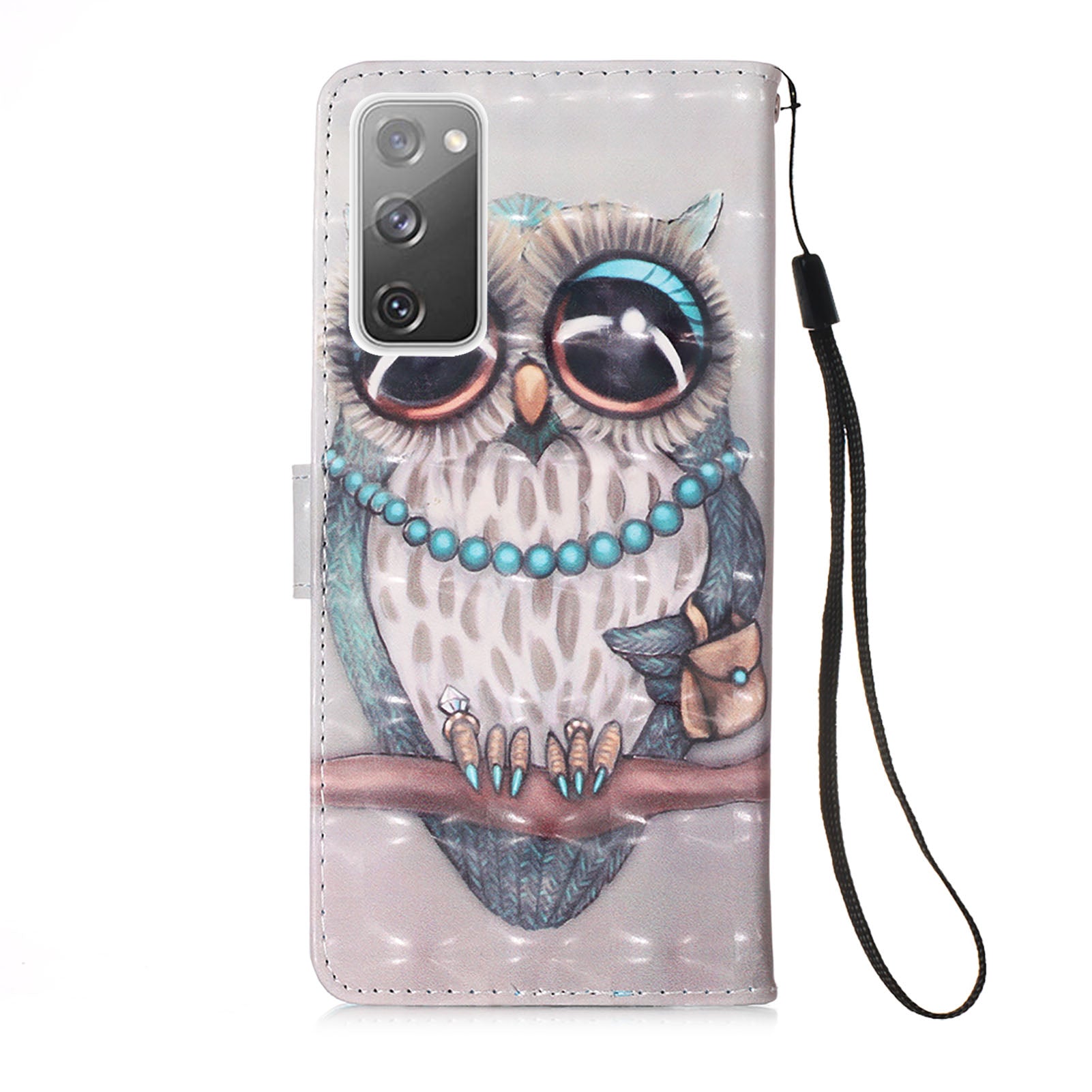 Light Spot Decor Pattern Printing Wallet Stand Leather Phone Casing with Strap for Samsung Galaxy S20 FE 4G/FE 5G/S20 Lite/S20 FE 2022 - Owl