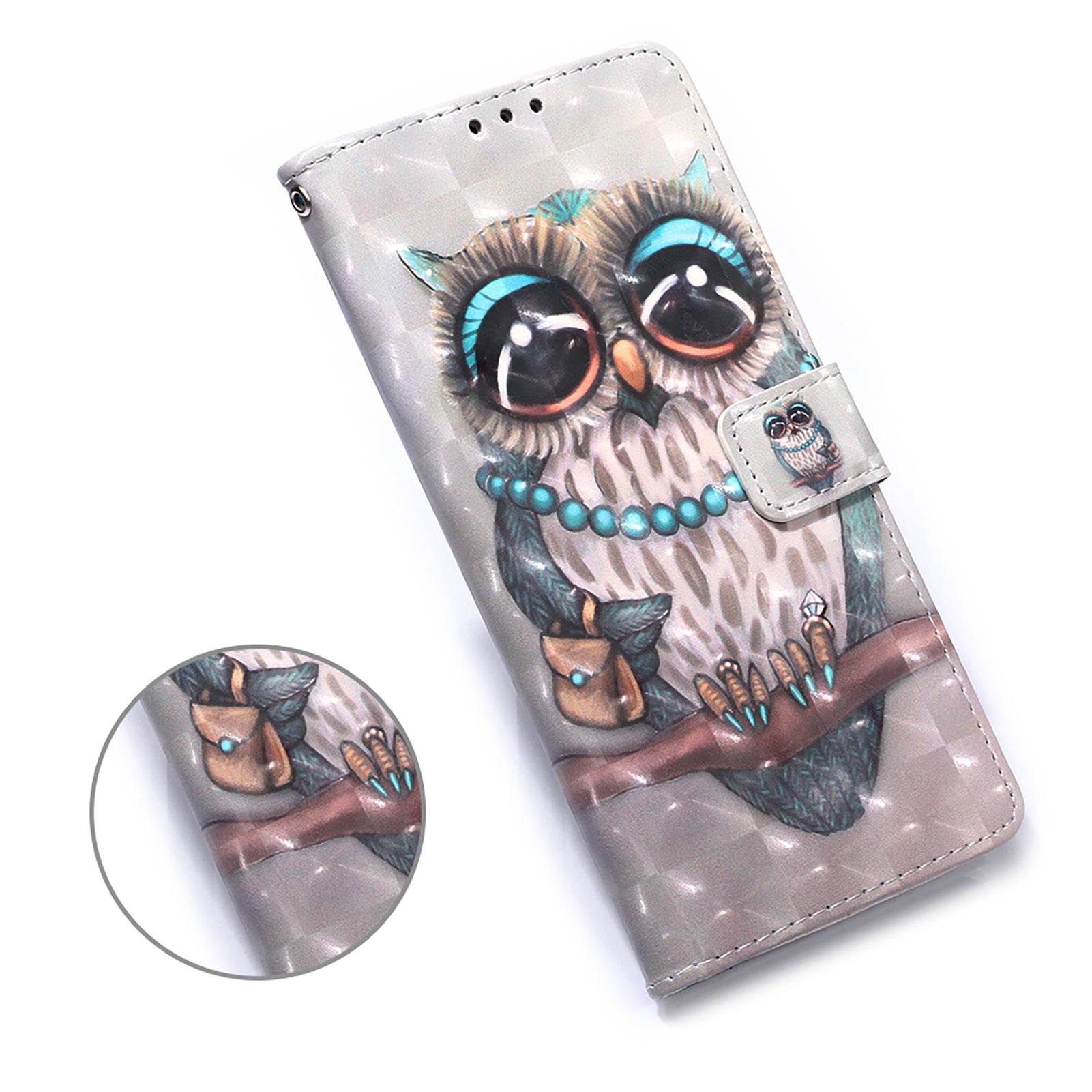 Light Spot Decor Pattern Printing Wallet Stand Leather Phone Casing with Strap for Samsung Galaxy S20 FE 4G/FE 5G/S20 Lite/S20 FE 2022 - Owl