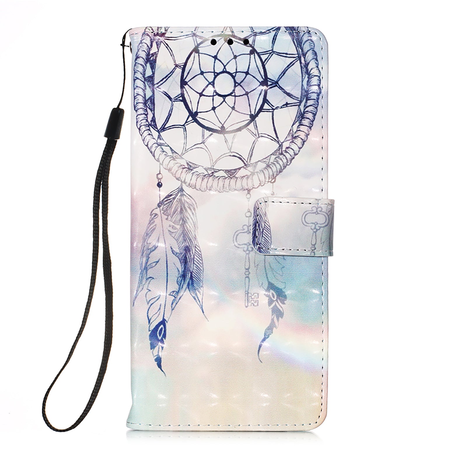 Light Spot Decor Pattern Printing Wallet Stand Leather Phone Casing with Strap for Samsung Galaxy S20 FE 4G/FE 5G/S20 Lite/S20 FE 2022 - Blue Dream Catcher