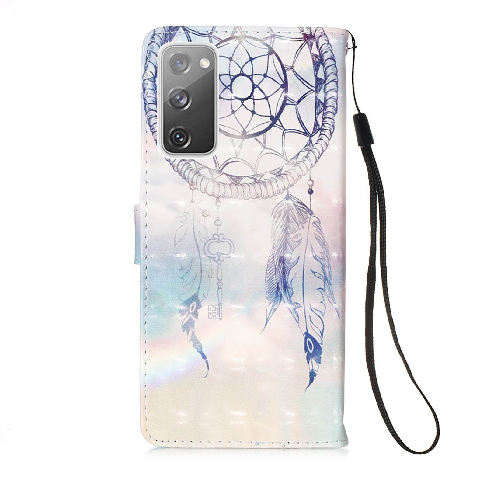 Light Spot Decor Pattern Printing Wallet Stand Leather Phone Casing with Strap for Samsung Galaxy S20 FE 4G/FE 5G/S20 Lite/S20 FE 2022 - Blue Dream Catcher