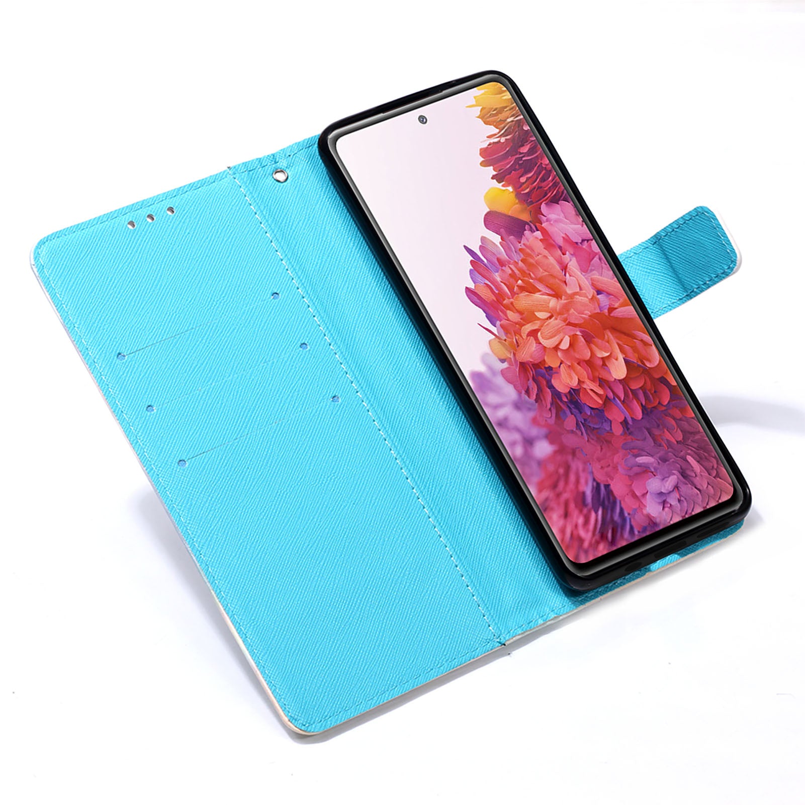 Light Spot Decor Pattern Printing Wallet Stand Leather Phone Casing with Strap for Samsung Galaxy S20 FE 4G/FE 5G/S20 Lite/S20 FE 2022 - Blue Dream Catcher