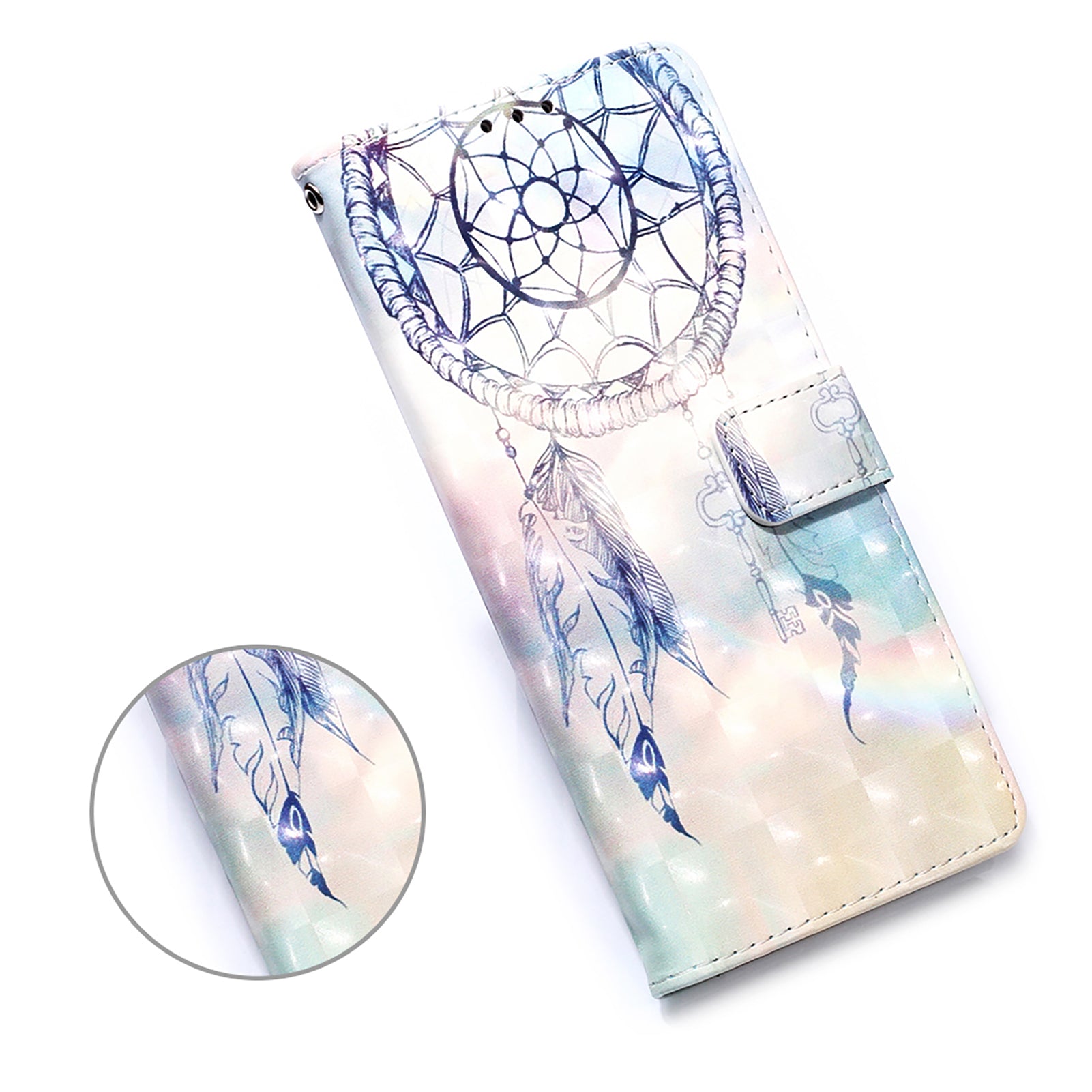 Light Spot Decor Pattern Printing Wallet Stand Leather Phone Casing with Strap for Samsung Galaxy S20 FE 4G/FE 5G/S20 Lite/S20 FE 2022 - Blue Dream Catcher