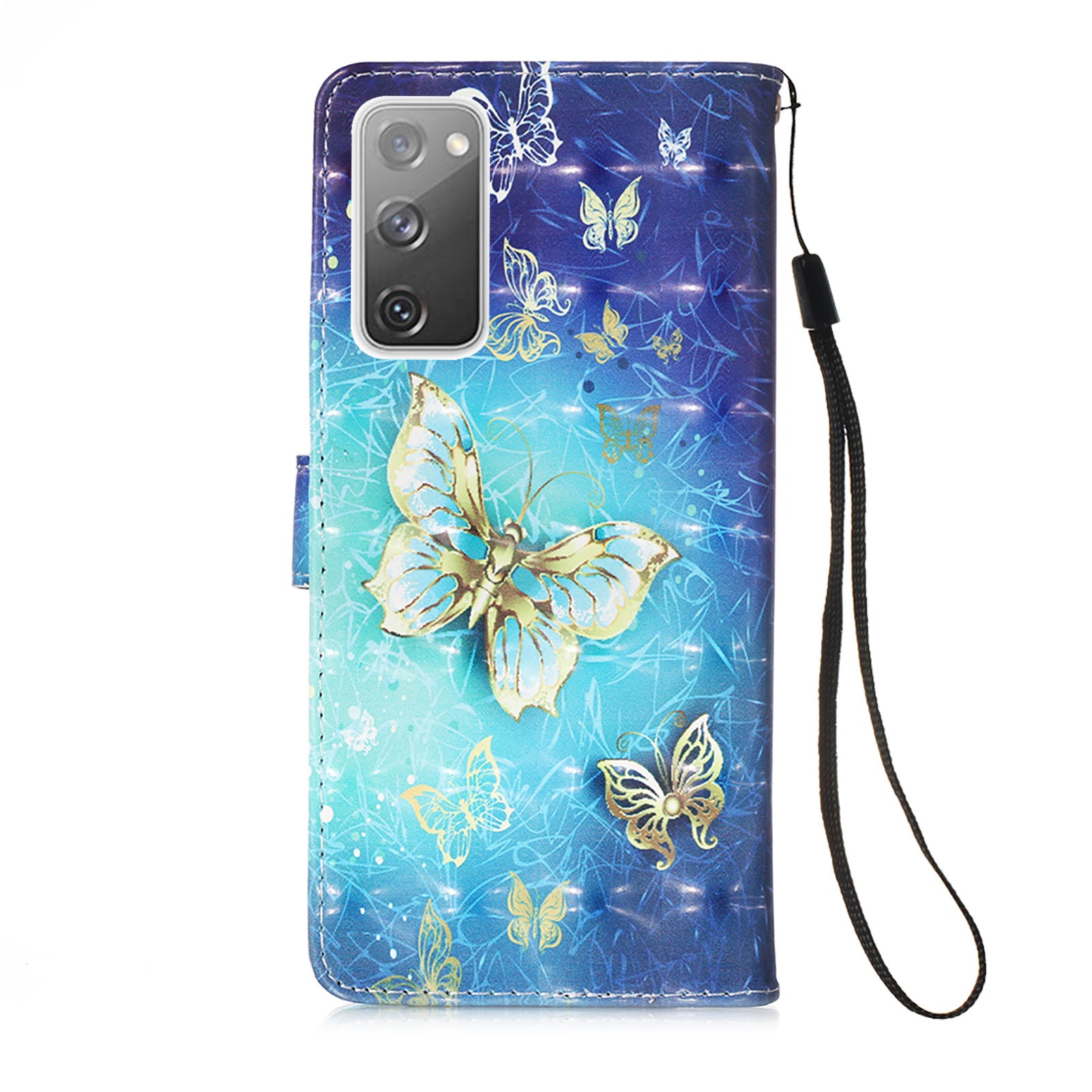 Light Spot Decor Pattern Printing Wallet Stand Leather Phone Casing with Strap for Samsung Galaxy S20 FE 4G/FE 5G/S20 Lite/S20 FE 2022 - Butterfly