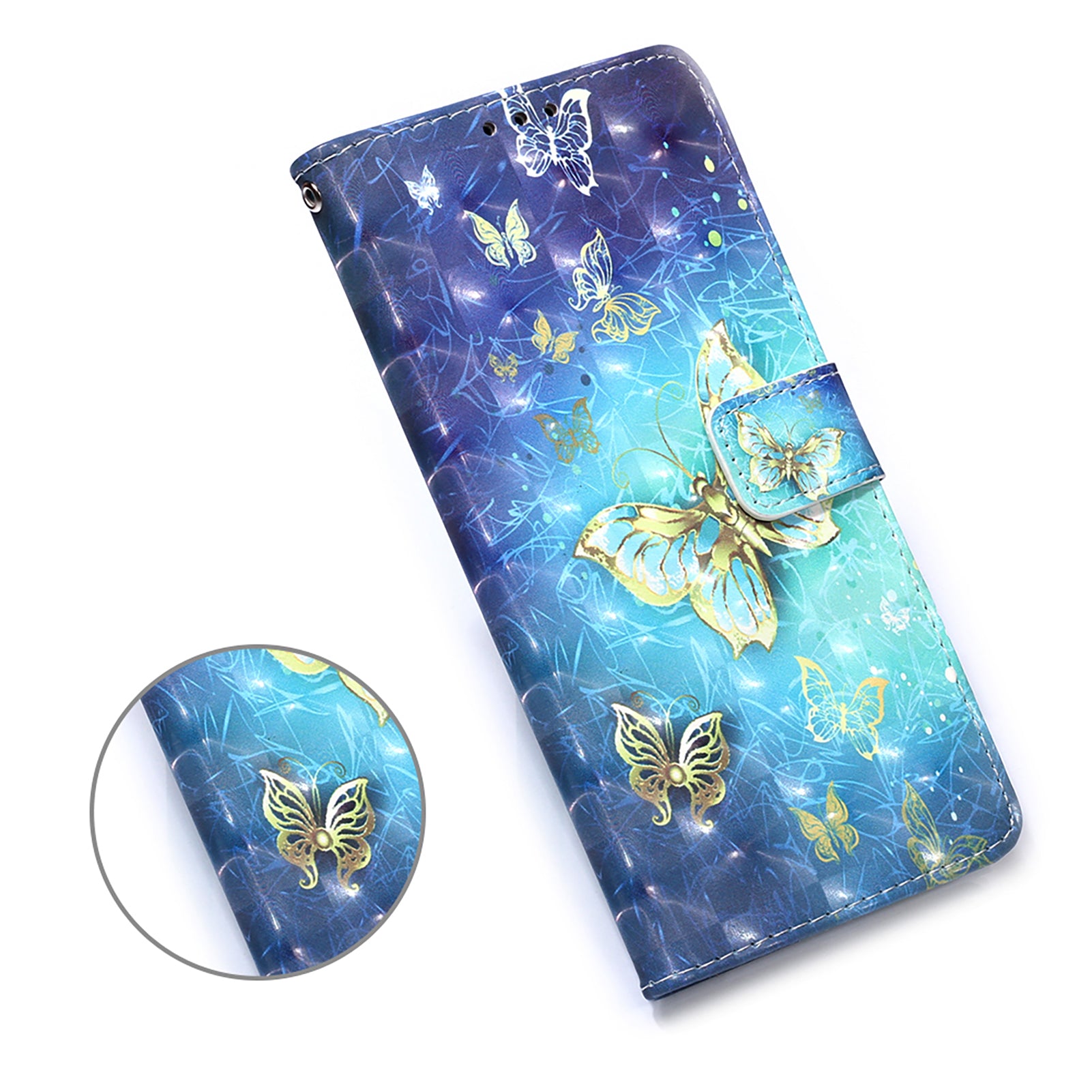 Light Spot Decor Pattern Printing Wallet Stand Leather Phone Casing with Strap for Samsung Galaxy S20 FE 4G/FE 5G/S20 Lite/S20 FE 2022 - Butterfly