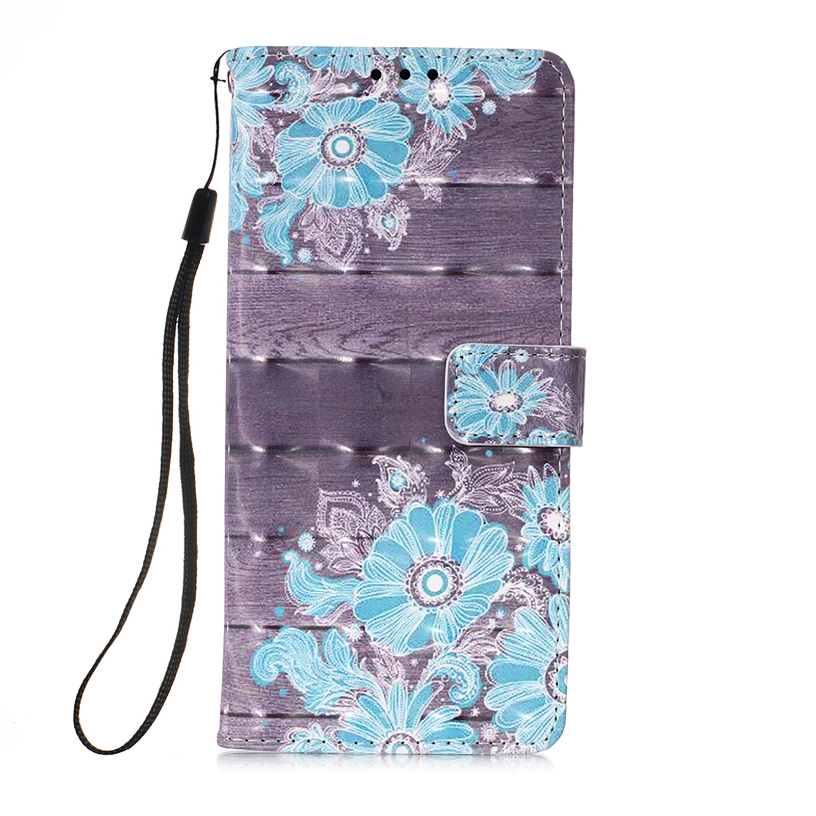 Light Spot Decor Pattern Printing Wallet Stand Leather Phone Casing with Strap for Samsung Galaxy S20 FE 4G/FE 5G/S20 Lite/S20 FE 2022 - Blue Flower