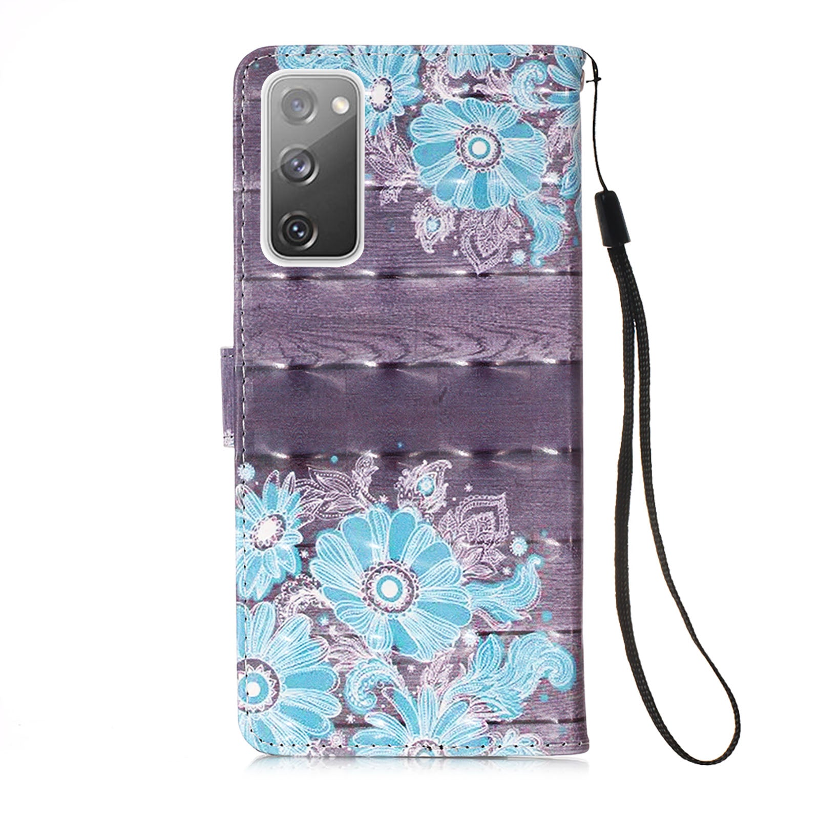 Light Spot Decor Pattern Printing Wallet Stand Leather Phone Casing with Strap for Samsung Galaxy S20 FE 4G/FE 5G/S20 Lite/S20 FE 2022 - Blue Flower