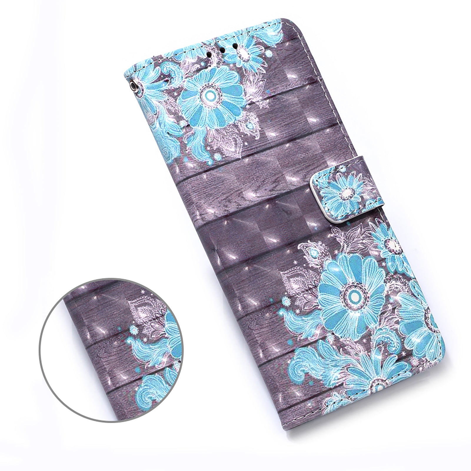 Light Spot Decor Pattern Printing Wallet Stand Leather Phone Casing with Strap for Samsung Galaxy S20 FE 4G/FE 5G/S20 Lite/S20 FE 2022 - Blue Flower