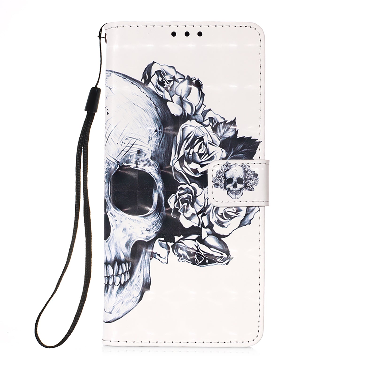 Light Spot Decor Pattern Printing Wallet Stand Leather Phone Casing with Strap for Samsung Galaxy S20 FE 4G/FE 5G/S20 Lite/S20 FE 2022 - Skull and Flower