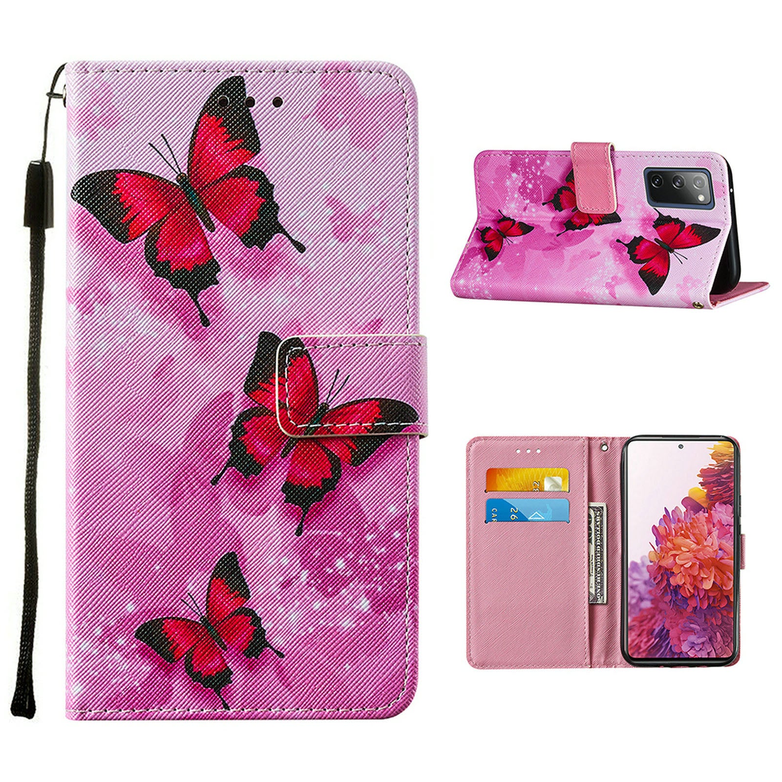 Cross Texture Pattern Printing Flip Leather Wallet Stand Cover for Samsung Galaxy S20 FE 4G/FE 5G/S20 Lite/S20 FE 2022 - Red Butterfly