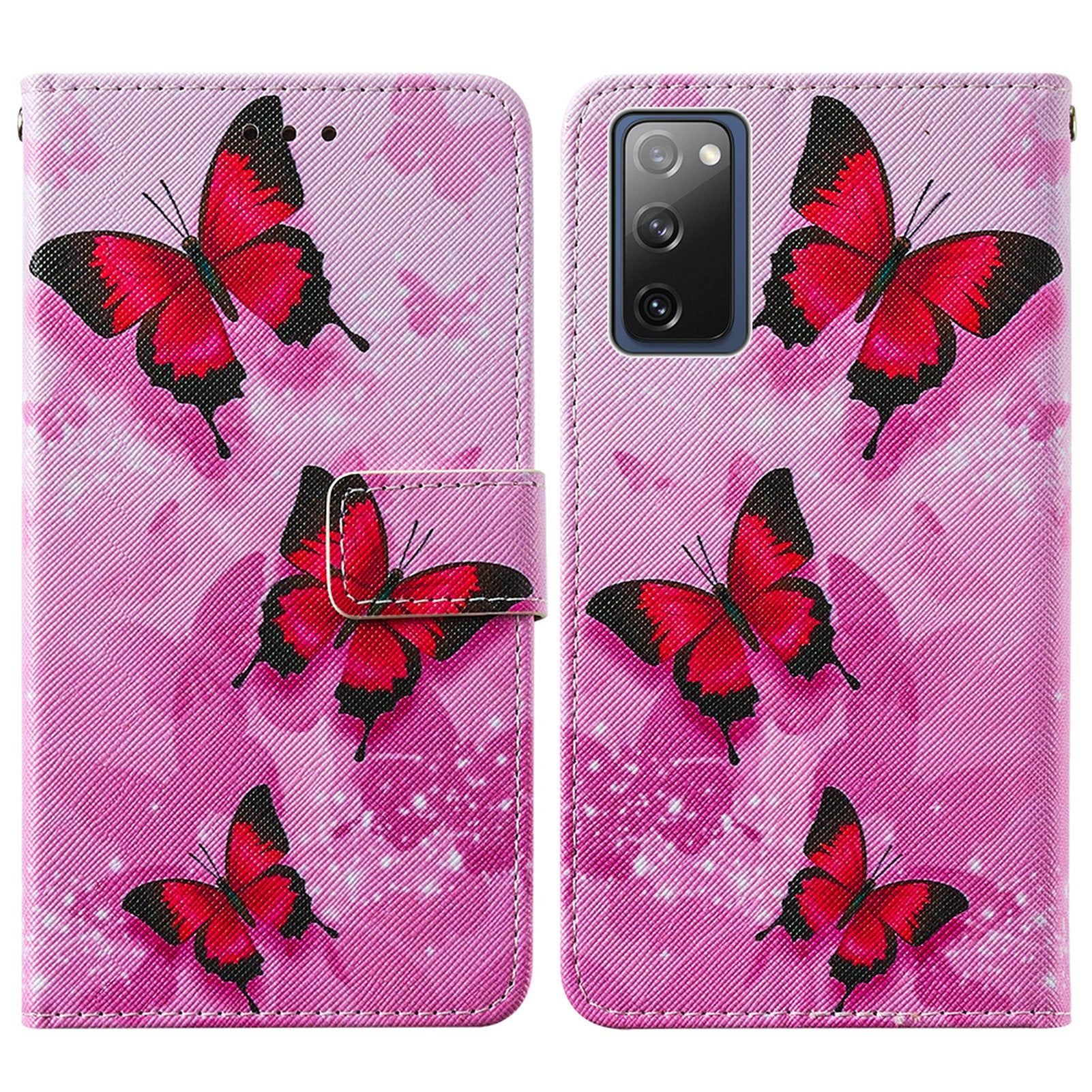 Cross Texture Pattern Printing Flip Leather Wallet Stand Cover for Samsung Galaxy S20 FE 4G/FE 5G/S20 Lite/S20 FE 2022 - Red Butterfly